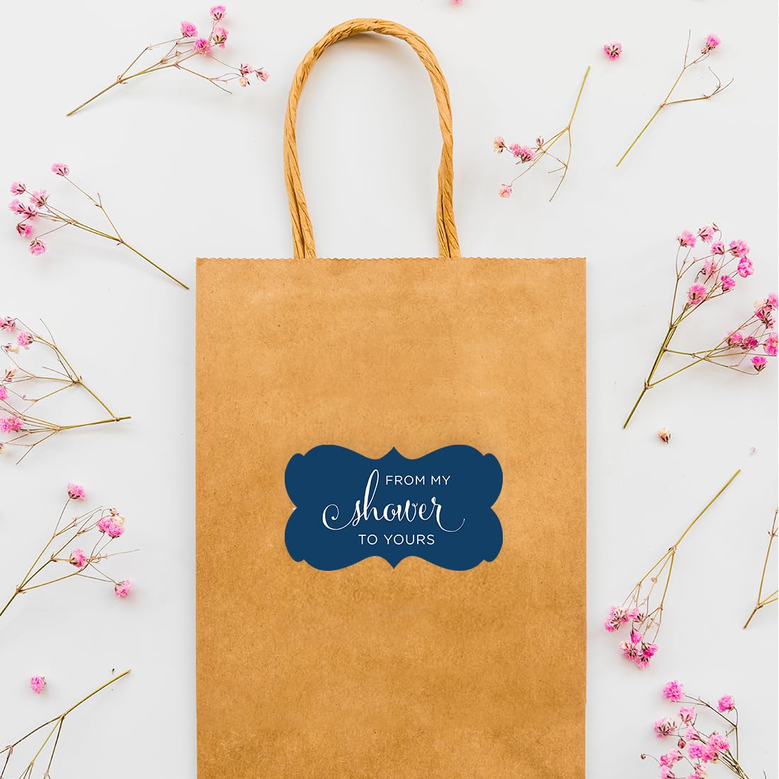 Andaz Press Baby and Bridal Wedding Shower Fancy Frame Label Stickers  from My Shower to Yours  Navy Blue  36-Pack