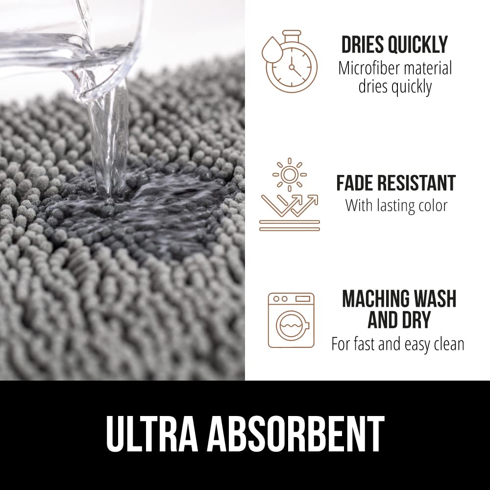 Gorilla Grip Bath Rug  54x24  Thick Soft Absorbent Chenille Rubber Backing Bathroom Rugs  Microfiber Dries Quickly  Shaggy Machine Washable Mats  Plush Durable Rug  Bathtub and Shower Floor  Grey