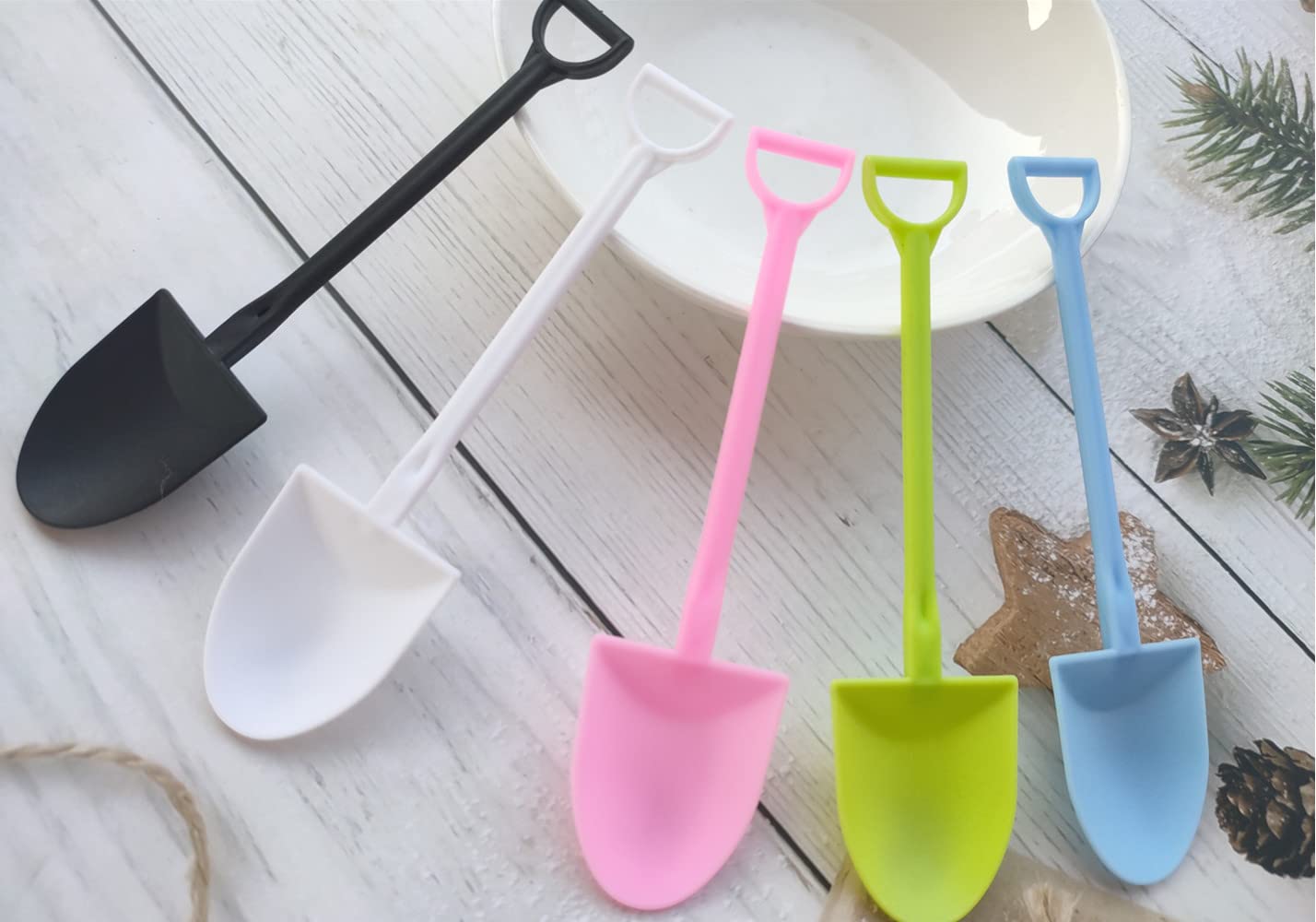 120 Pcs Disposable Mini Shovel Shape Spoons, Colorful Plastic Ice Cream Shovel Spoon For Dessert Pudding Yogurt Sugar (4.8 Inch,