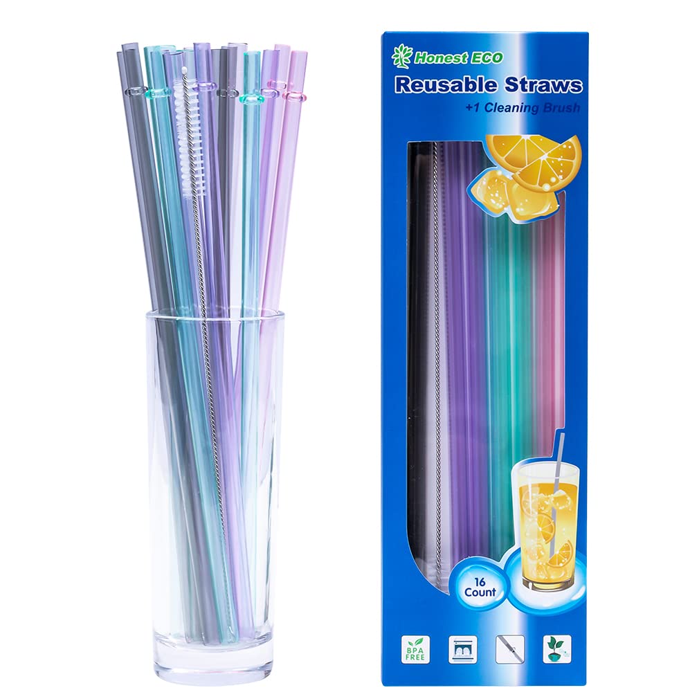 17 Packs - Two Wides 10.5Inch Plastic Straws Reusable,Long Straws For Tumbler/Smoothies/Milkshakes, Straws Cleaner, Unbreakable