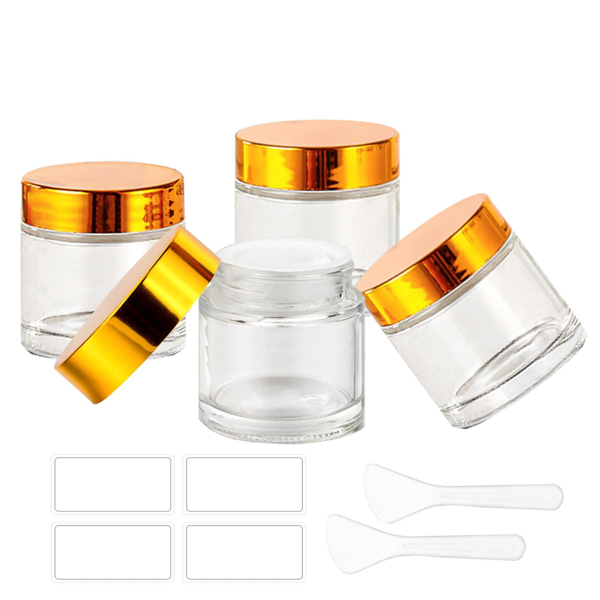 Begiket 4 Pack 2 Oz Glass Cream Jar,Clear Glass Jars With Lids Empty Round Glass Jar With Inner Liners And Gold Lid,Cosmetic Con