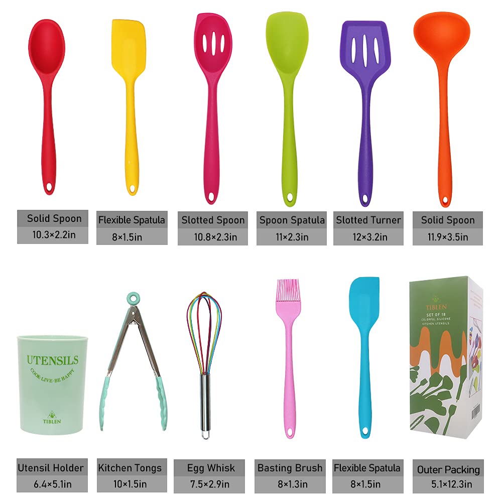 18 Pcs Silicone Kitchen Cooking Utensil Set, Non-Stick Heat Resistant Cookware, Bpa Free Non-Toxic Tools,Turner Tongs Ladle Spoo