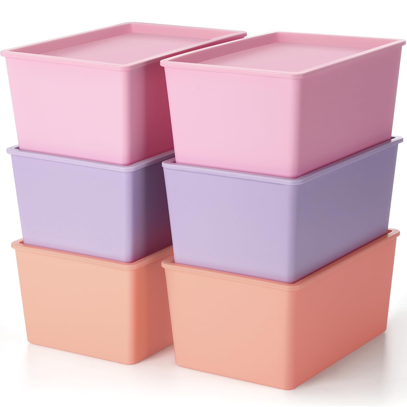 Menkxi Storage Bins with Lids Colorful Plastic Storage Containers Cute Stackable Storing Box Baskets for Organizing Shelves(Pink