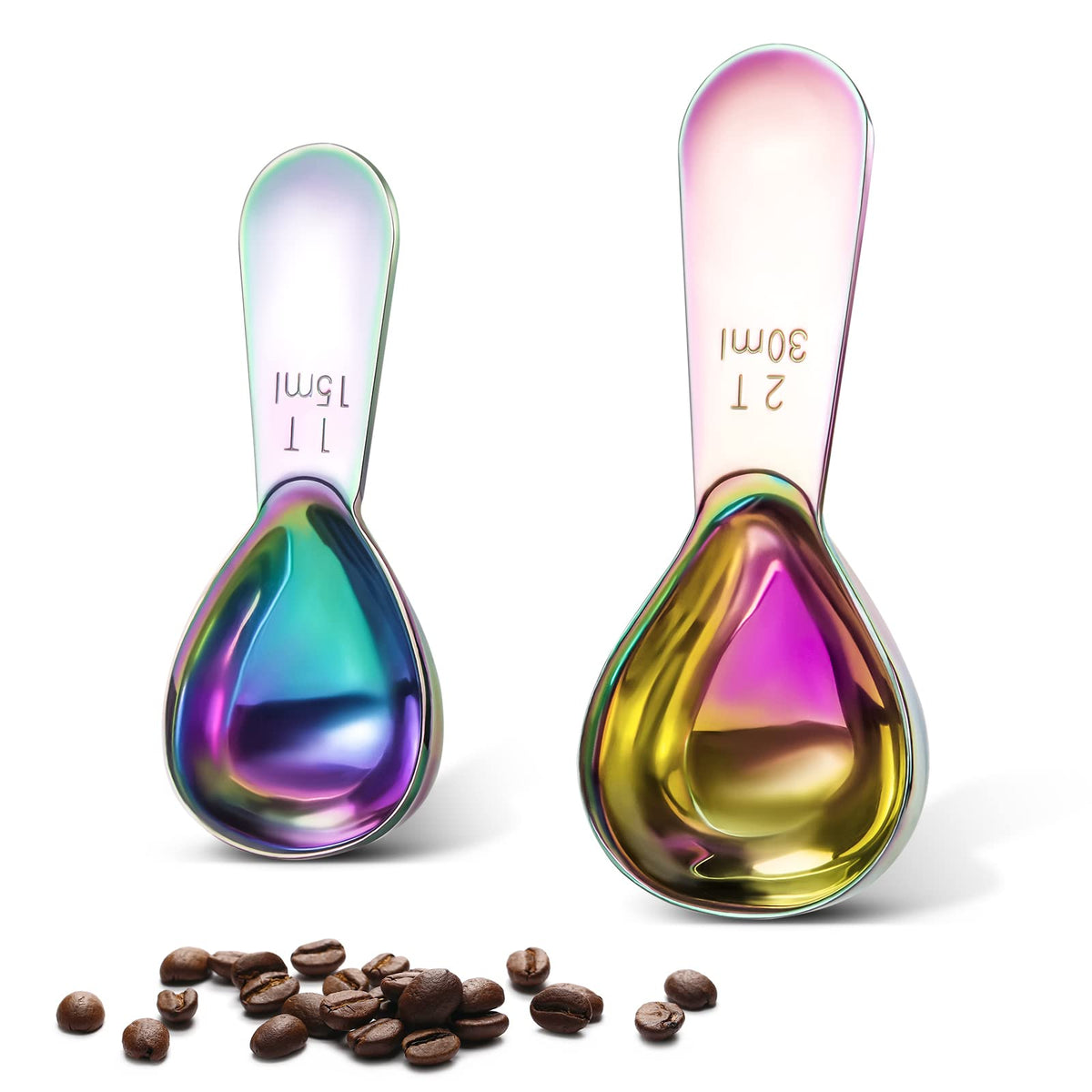 Stainless Steel Coffee Scoop 2-Piece Set (1 Tbsp, 2 Tbsp) Durable Tablespoon, Ergonomic Measuring Spoon, Suitable For Small And