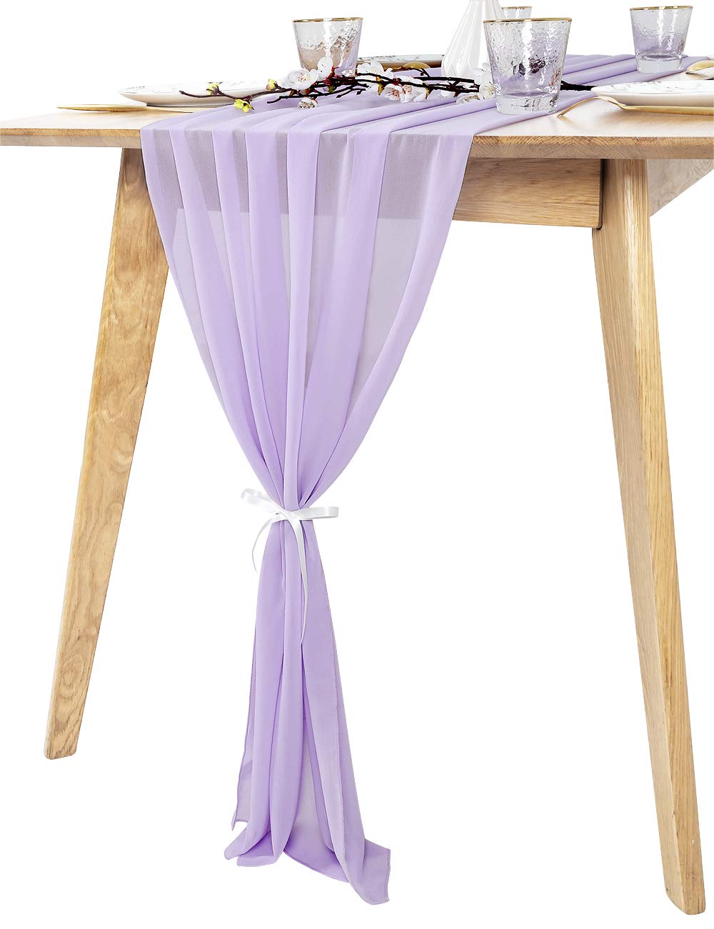 10 Pieces 10Ft Chiffon Table Runners Light Purple Sheer Rustic Wedding Table Runner Elegant Bridal Party Decorations 27X120 Inch