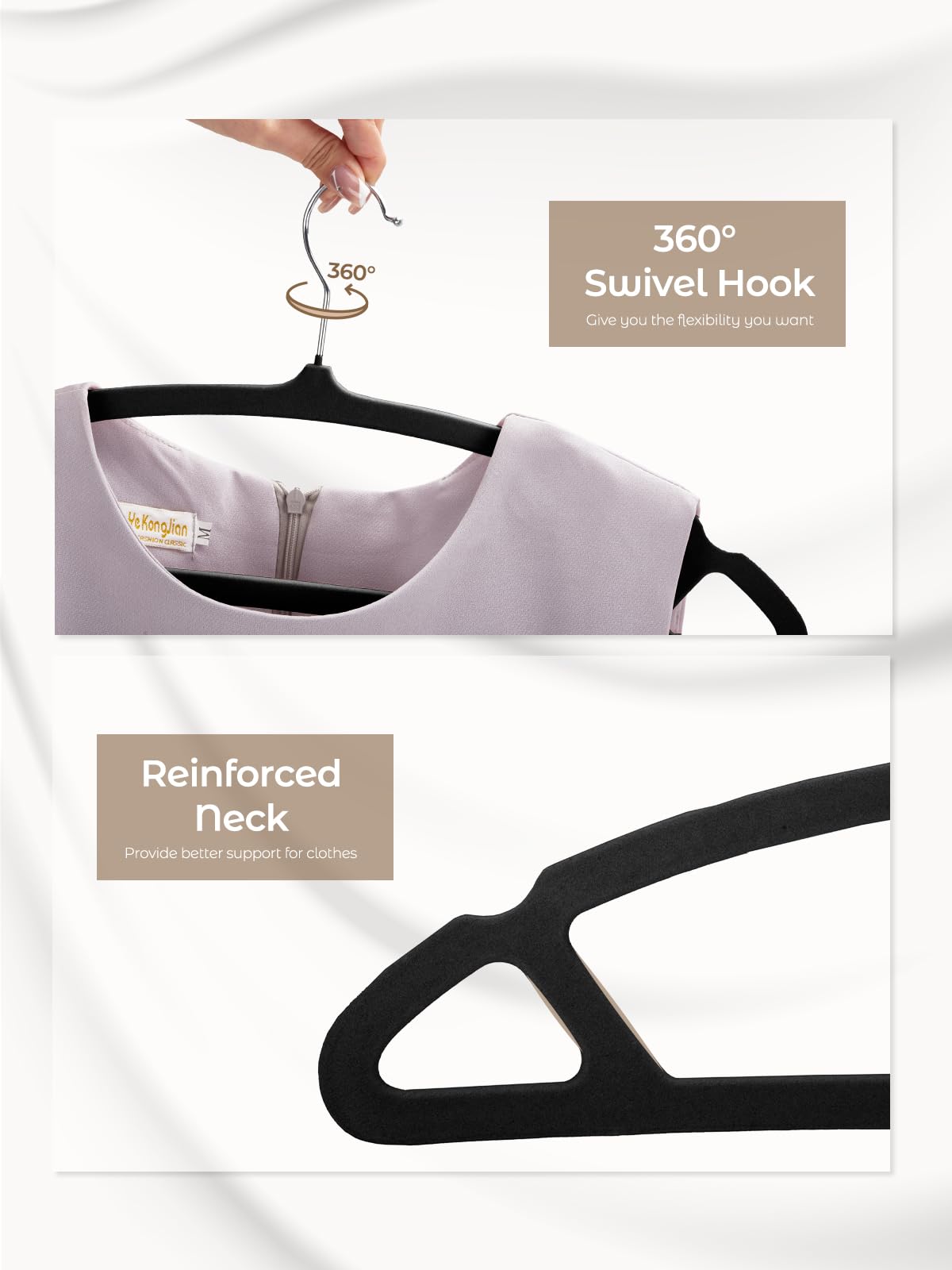 House Day Black Velvet Hangers 20 Pack, Luxury Felt Hangers Non Slip Clothes Hangers, Space Saving Black Hanger Heavy Duty Coat