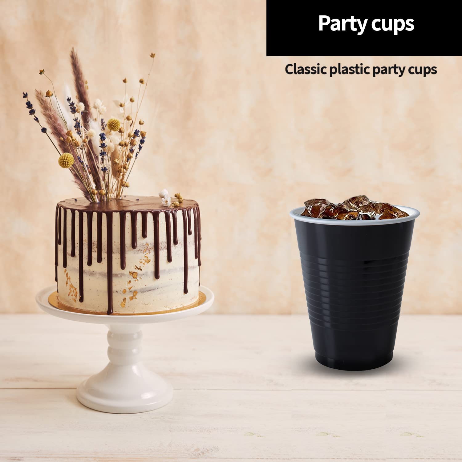Hanna K. Signature Collection 50 Count Plastic Cup, 18-Ounce, Black