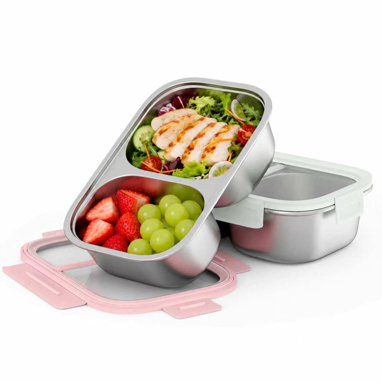 ECGaze 2 Pack 316 Stainless Steel Bento Box, 2Compartment MicrowaveSafe Metal Lunch Box, Leakproof Lunch Container for Work, 