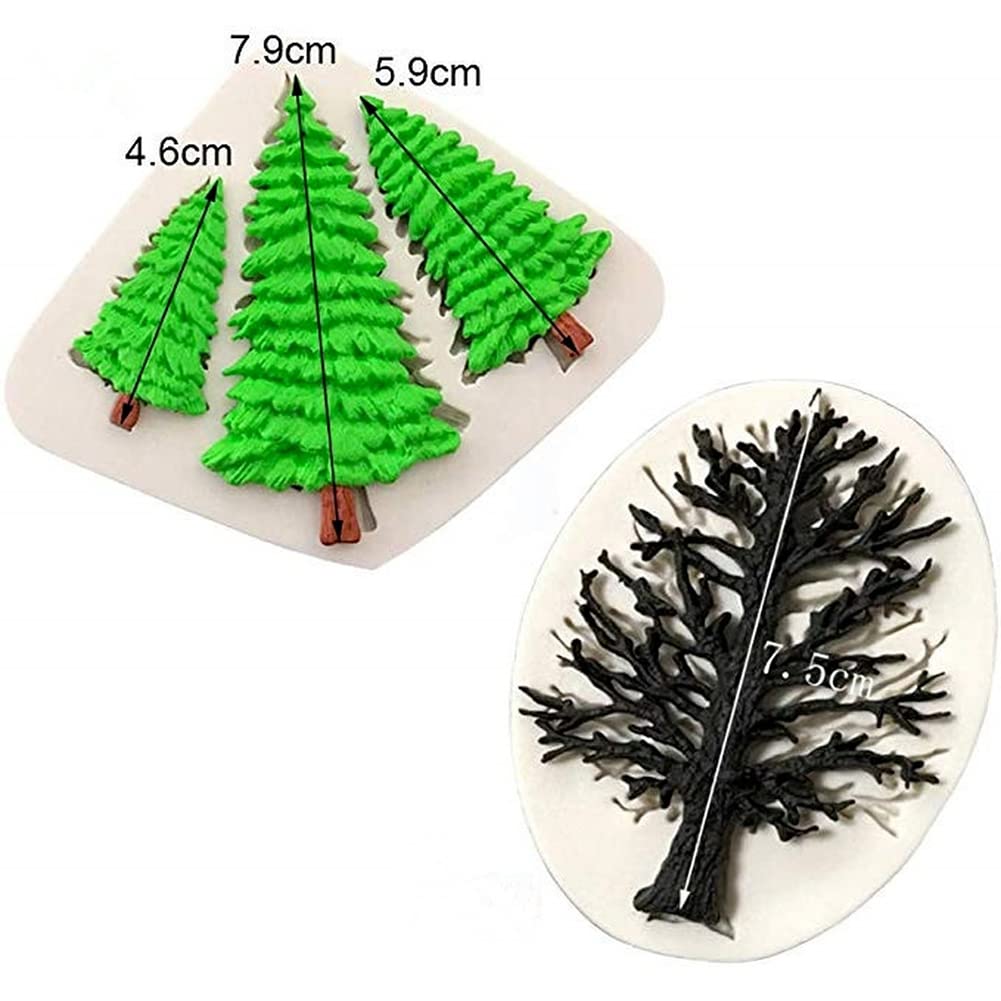 Kuxse 2 Pcs/Set Christmas Tree Fondant Cake Silicone Mold,Xmas Birthday Party Diy Cake Decorating For Chocolate,Fondant,Candy,Su