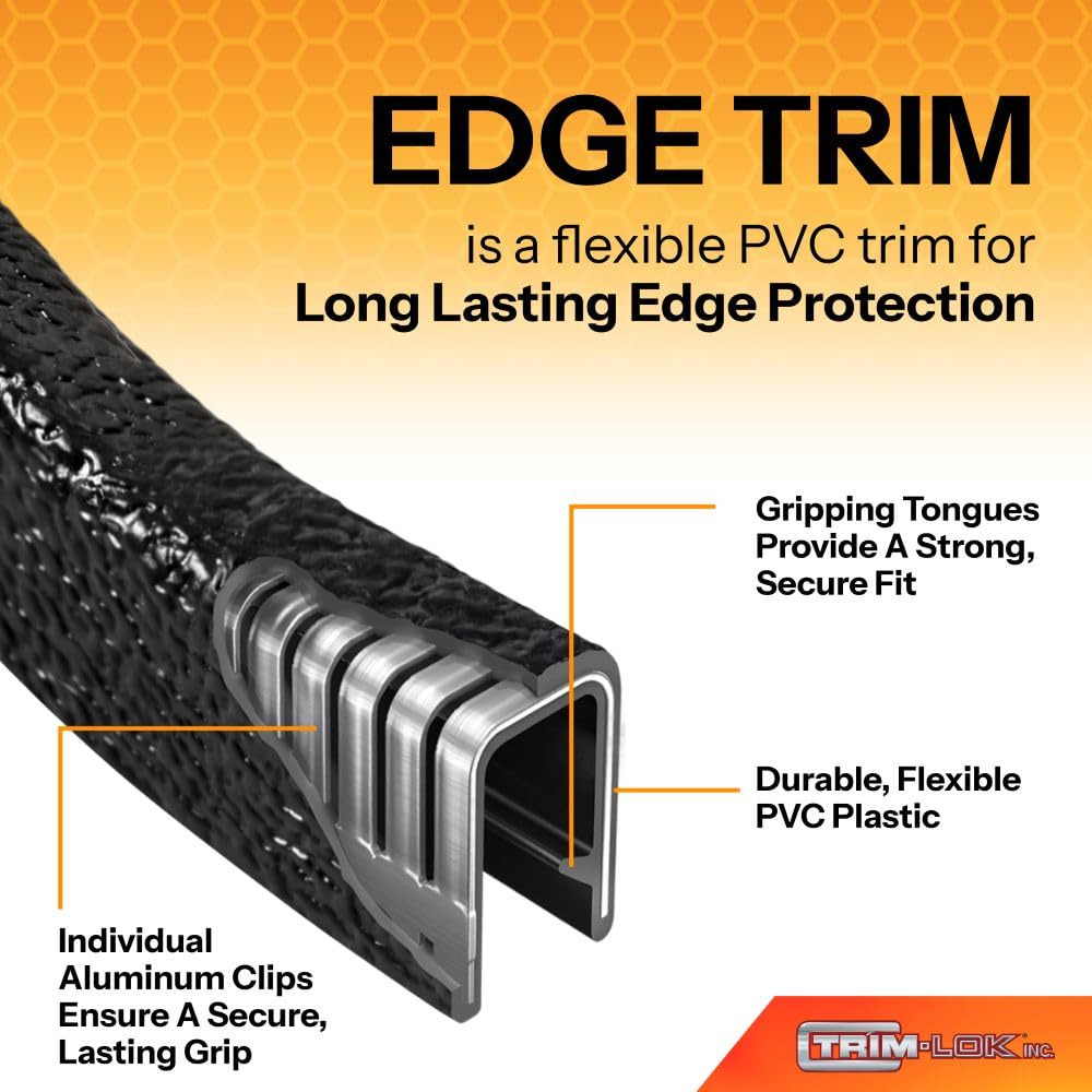 Trim-Lok - 100B3X14-25 Trim-Lok Edge Trim - Fits 14A Edge, 12A Leg Length, 25A Length, Black, Pebble Texture - Flexible Pvc Edge