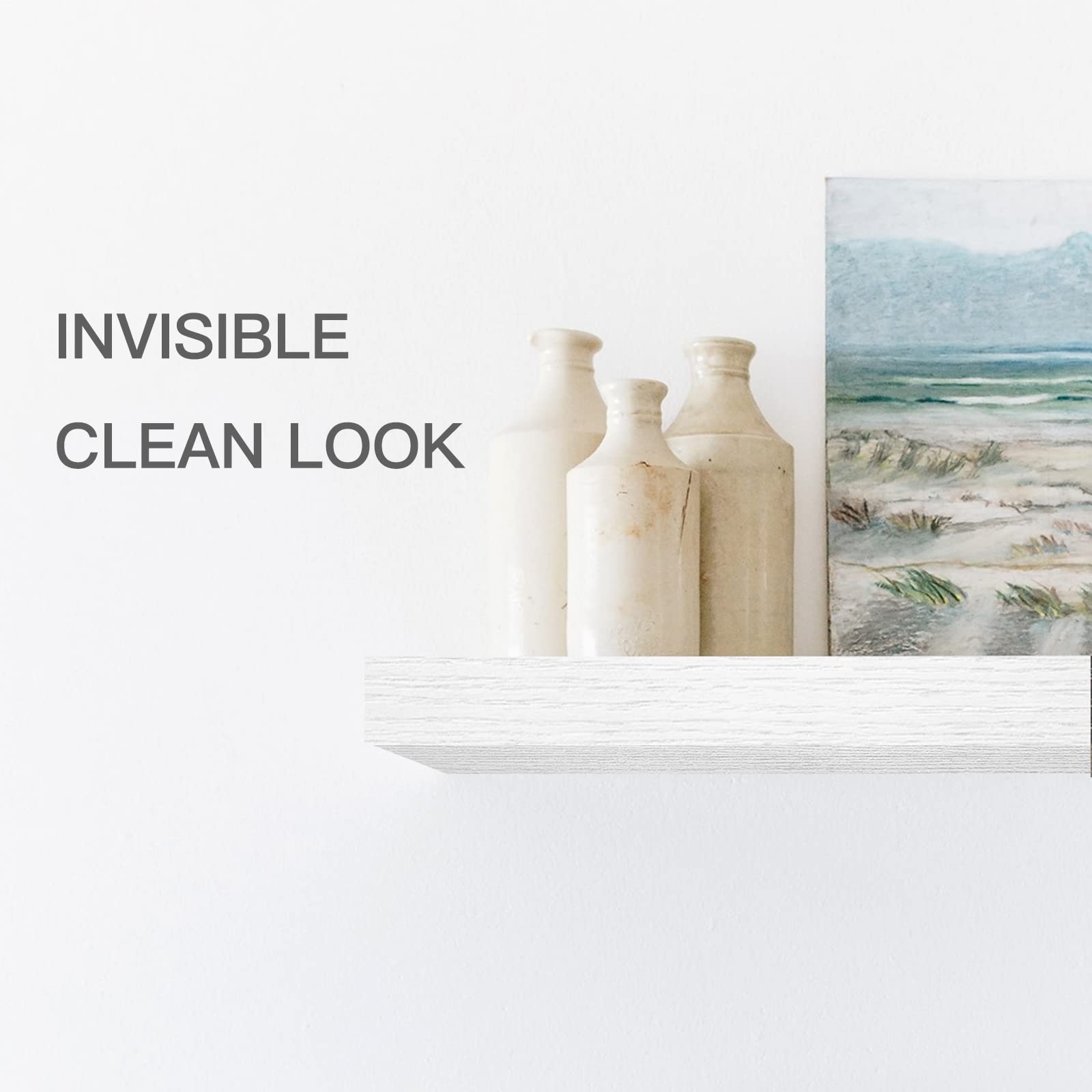 QEEIG White Floating Shelves Bathroom Decor - Wall Mounted Shelf Bedroom Modern Small 16 inch Set of 2 (008-40W)