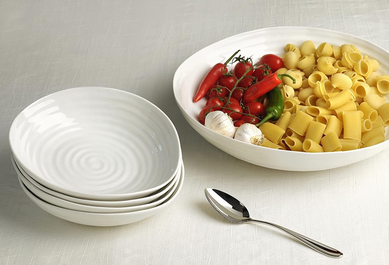 Portmeirion Sophie Conran White Pasta Bowl | Set Of 4 | Large Serving Bowls For Soup Or Salad | 9 Inch | Made From Fine Porcelai
