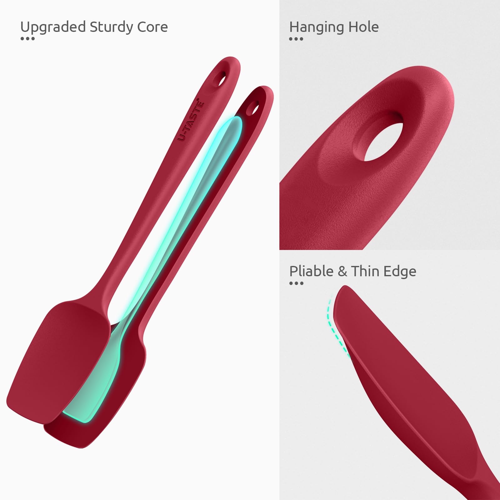 U-Taste Silicone Spoon Spatula Set, 600Af High Heat Resistant Bpa-Free Flexible Rubber Scraper, One-Piece Cooking Mixing Baking
