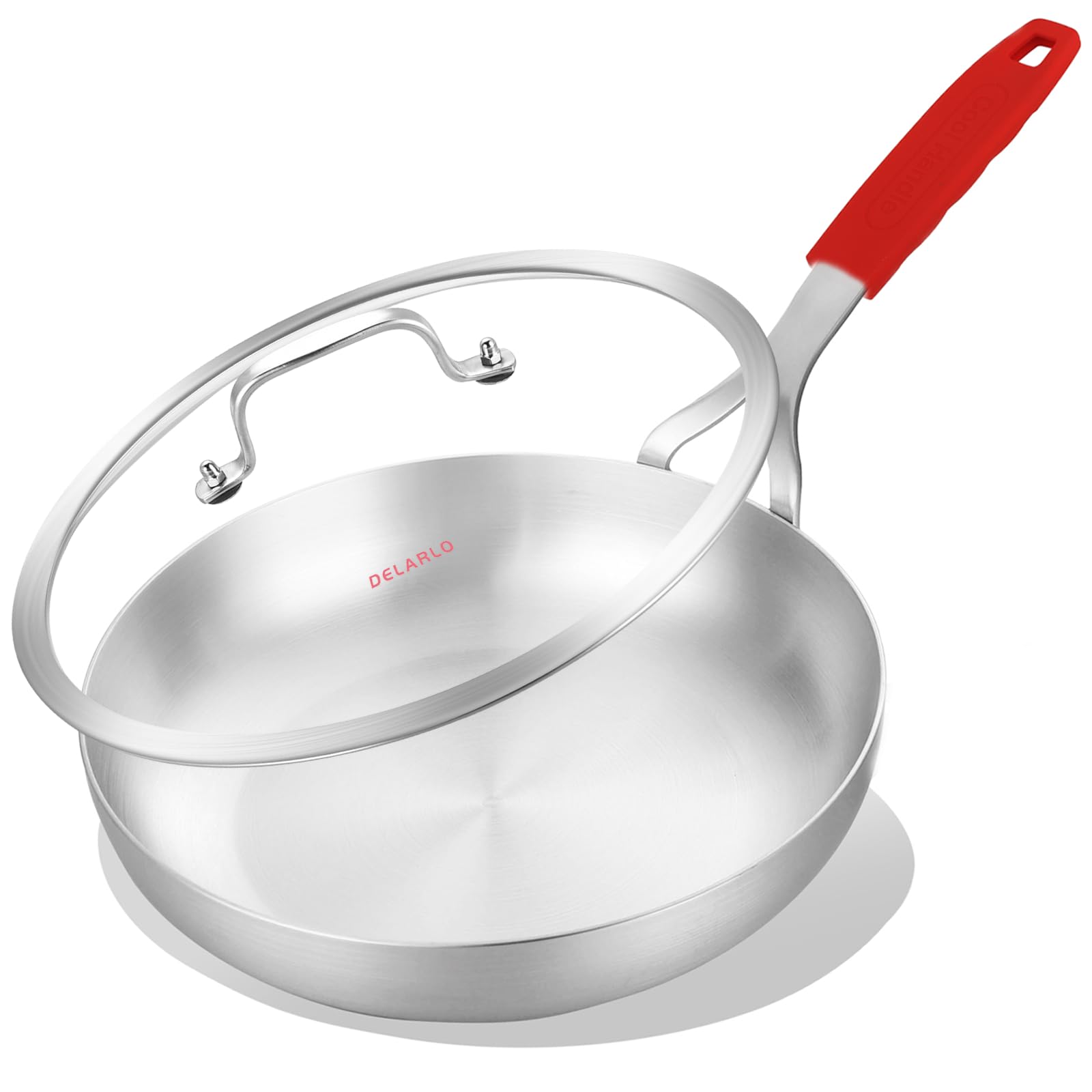 Delarlo Whole Body Tri-Ply Stainless Steel 12 Inch Frying Pan With Lid, Skillet Oven Safe