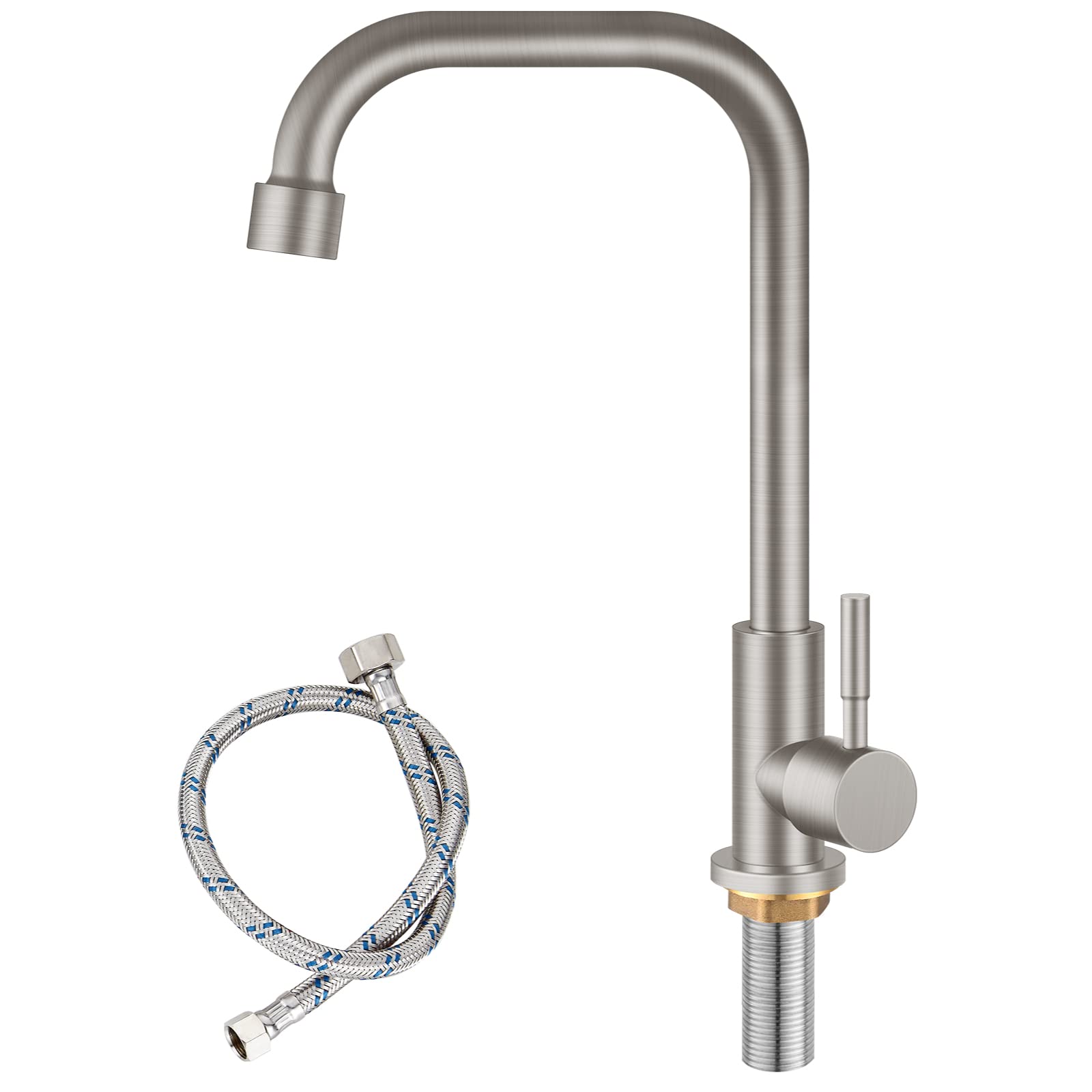 Cold Only Water Kitchen Faucet Brushed Nickel Heyalan Single Lever Handle 304 Stainless Steel Commercial Bar Tap Decked Mounted