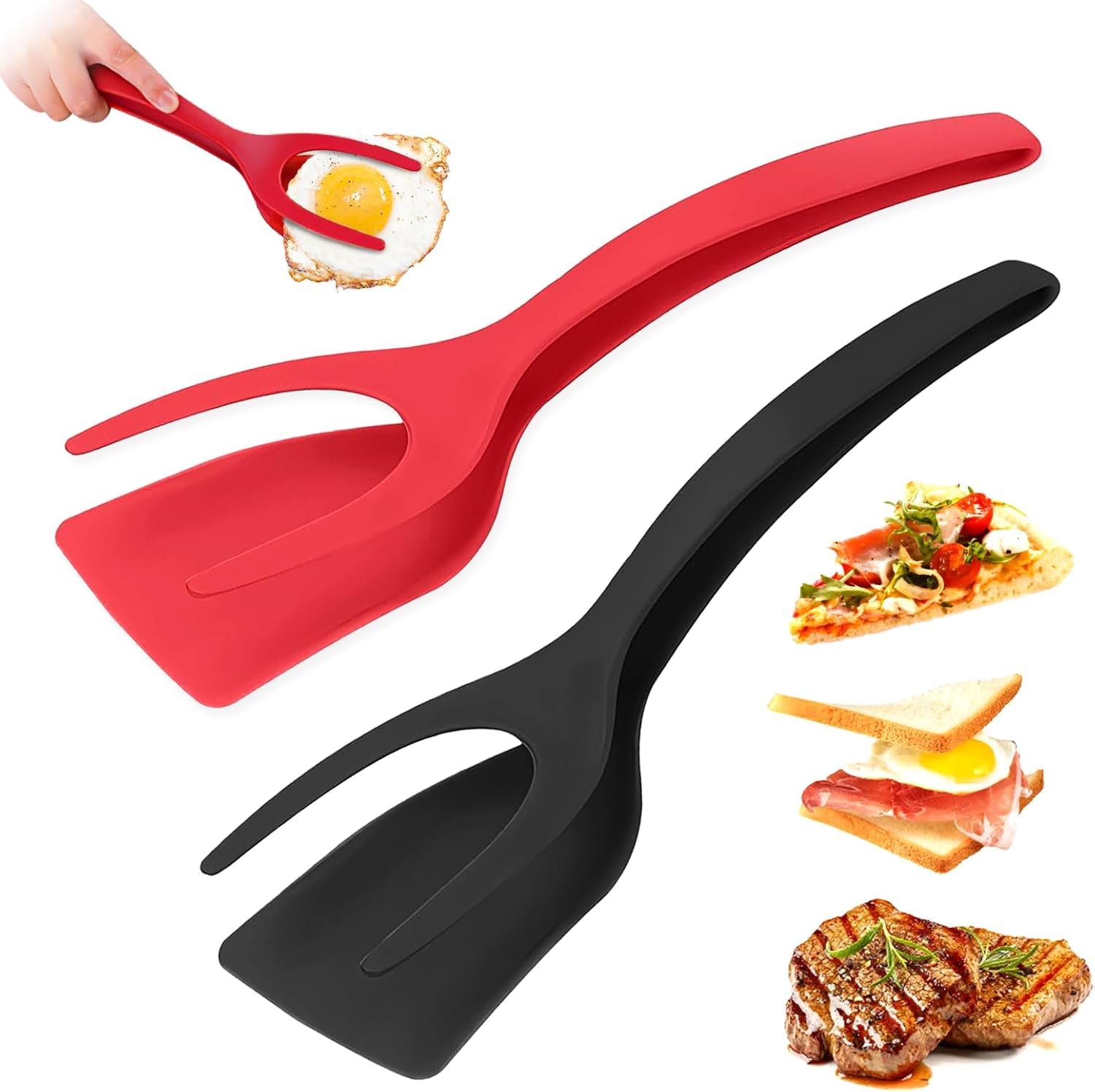 Homeloft 2 In 1 Flipper Spatula With Tongs  Nylon Easy Grip Flip Spatula For Hash Browns, Burgers, Steaks, French Toast, Omelet