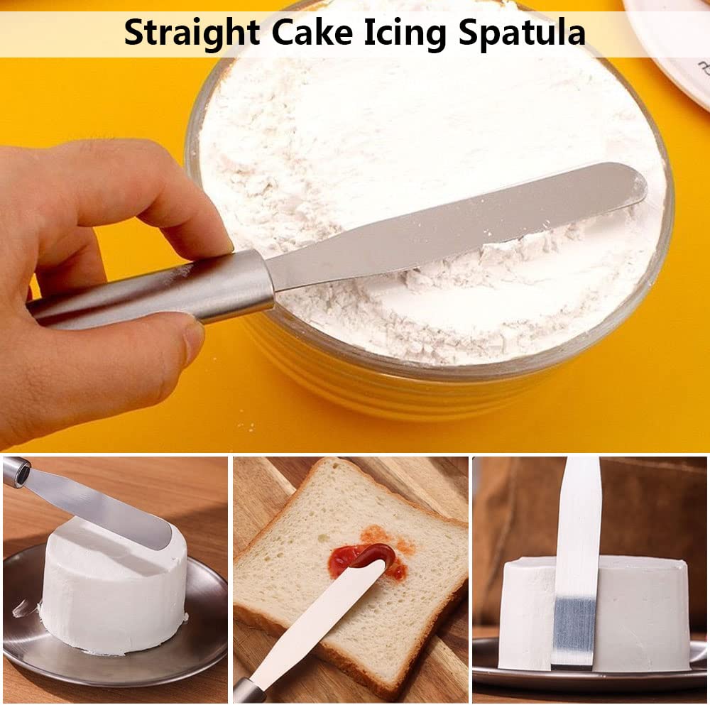 3 Pack Cake Decorating Icing Spatulas Stainless Steel, Icing & Decorating Spatulas, Lightweight & Flexible Offset Spatula, Angle