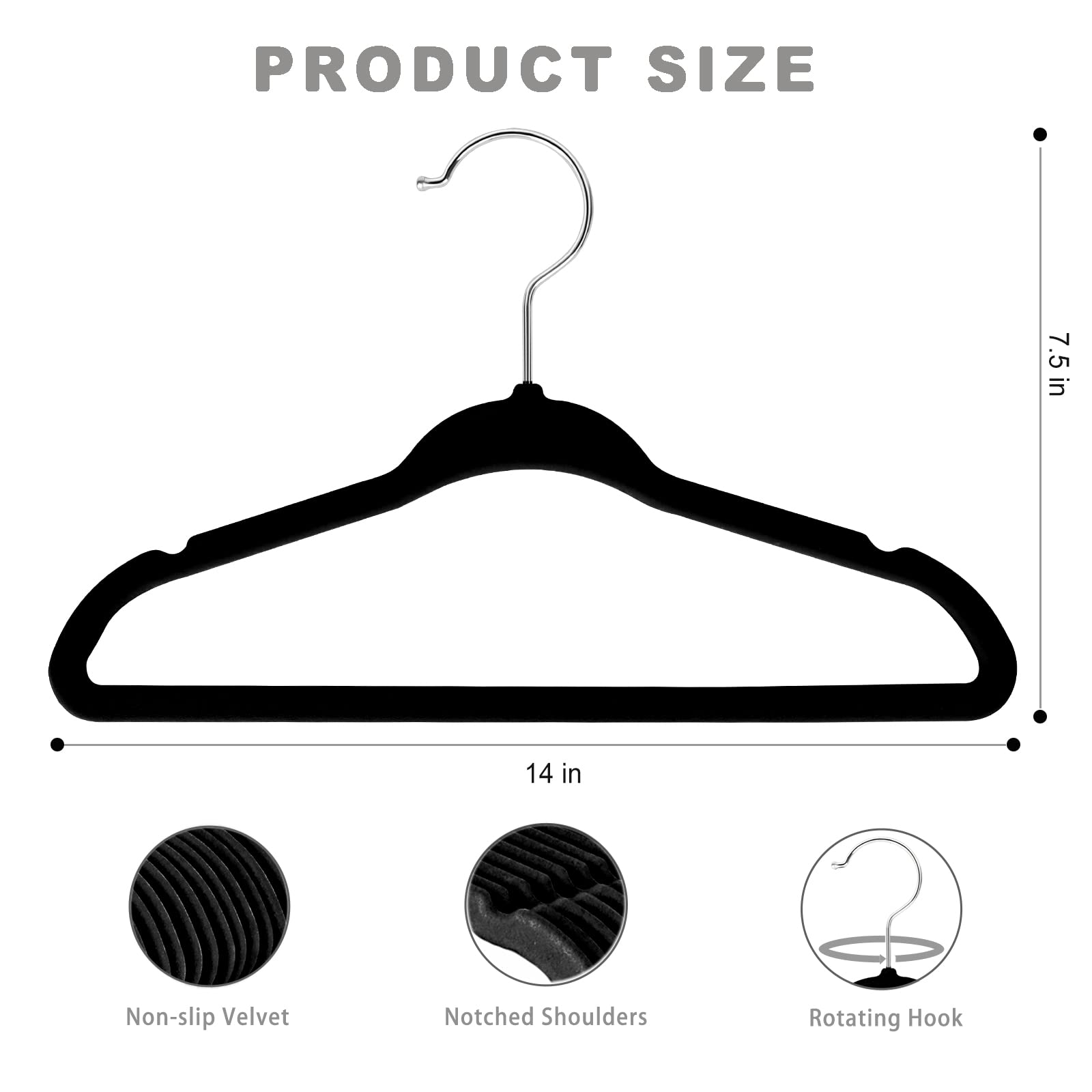 Bagail Kids Velvet Hangers 14 Inches Children'S Clothes Hangers Non-Slip Baby Hangers For Infant/Toddler (Black,50Pack)
