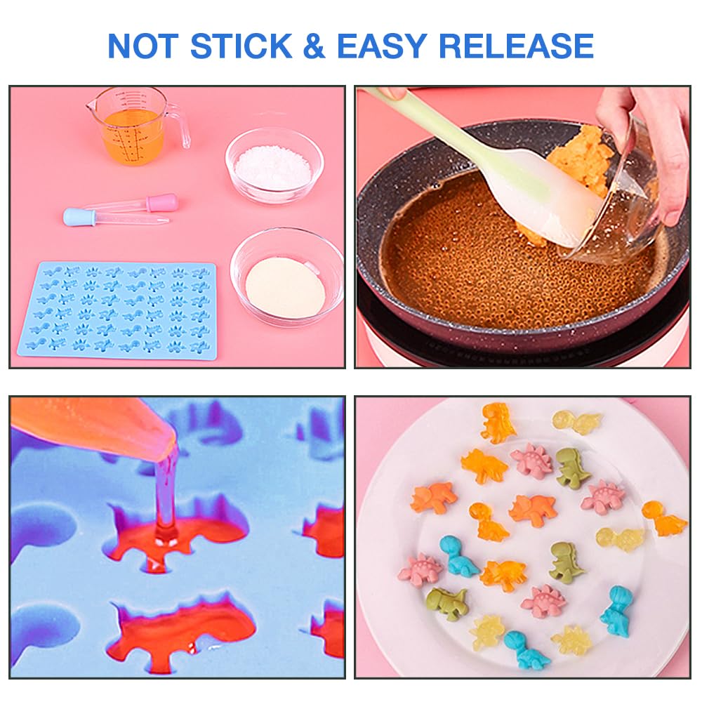 Pharamat Silicone Gummy Molds Set Of 4, Candy Molds With 2 Droppers For Convenient Filling, Chocolate Molds Set Includes Dinosau