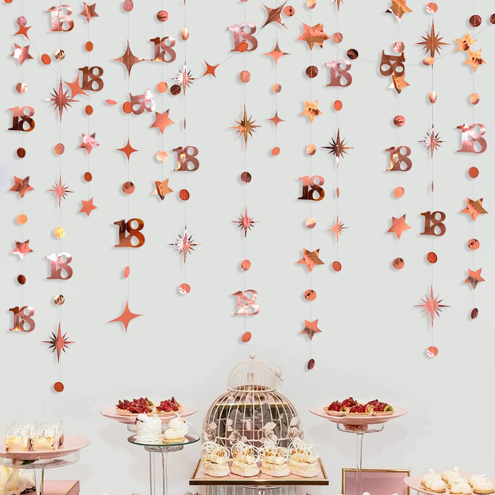 Rose Gold 18Th Birthday Decorations Number 18 Circle Dot Twinkle Star Garland Kit Metallic Hanging Streamer Bunting Banner Backd