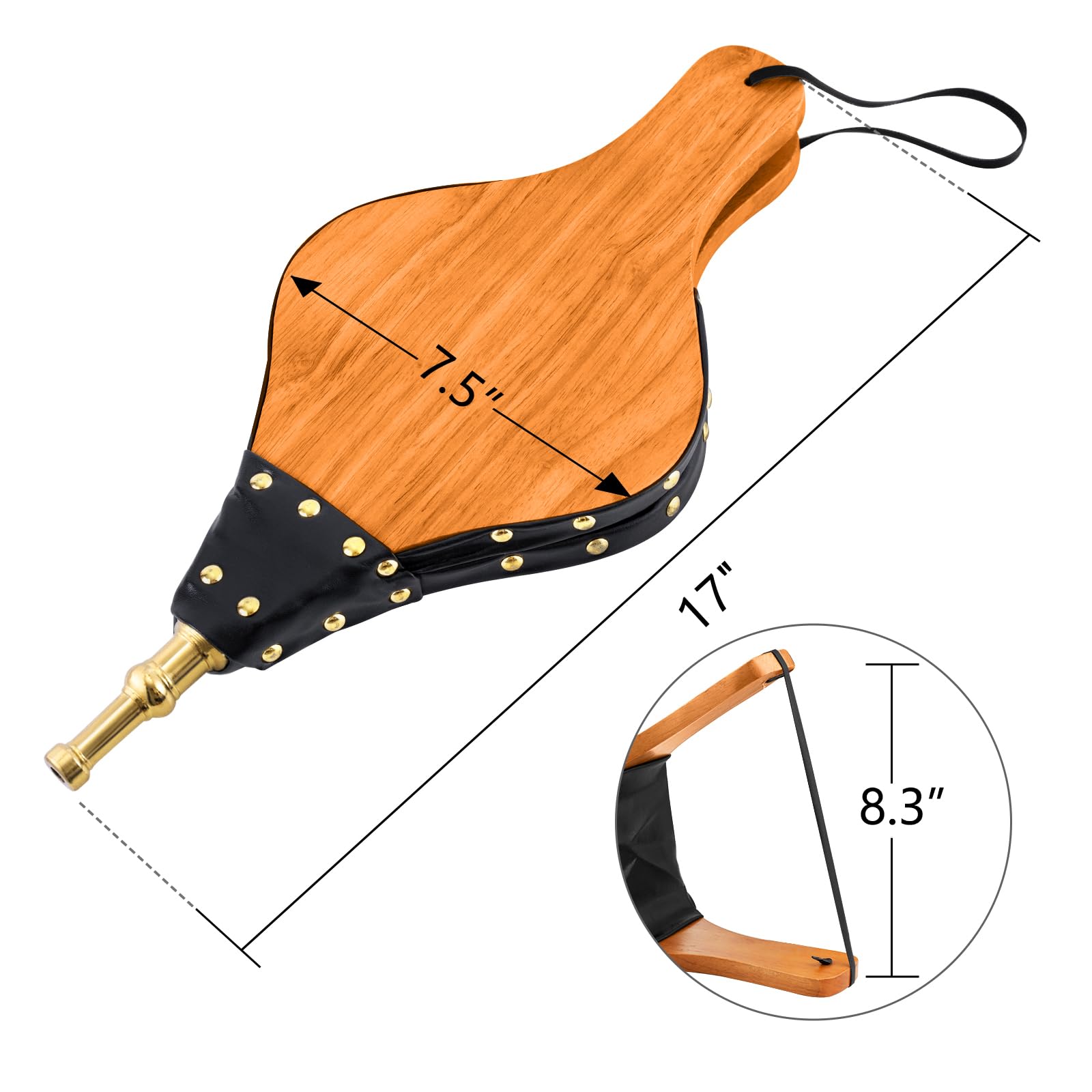 Amagabeli Fireplace Bellows 17 ''x 7.5 '' Air Blower Cast Nozzle for Outdoor Camping BBQ Grill Chimney Hand Bellow Pump Pit Barbeque Fire Tools Accessories ( Wooden Color)