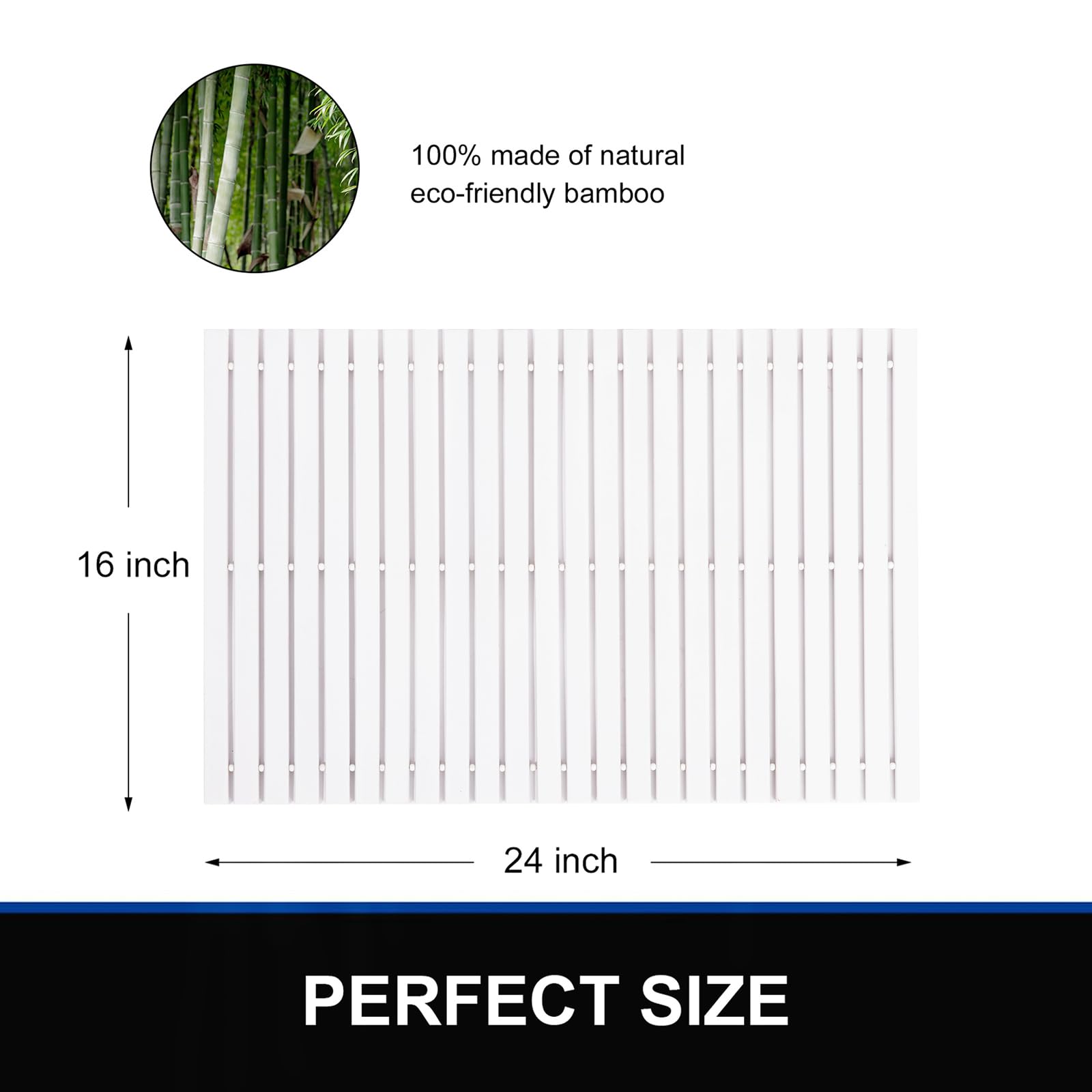 Bamboo Bath Mat Bathroom Rugs Floor Wood Shower Bathtub Waterproof Non Slip White Bamboo Accessories 16x24 Inch Easy to Clean  2 pcs