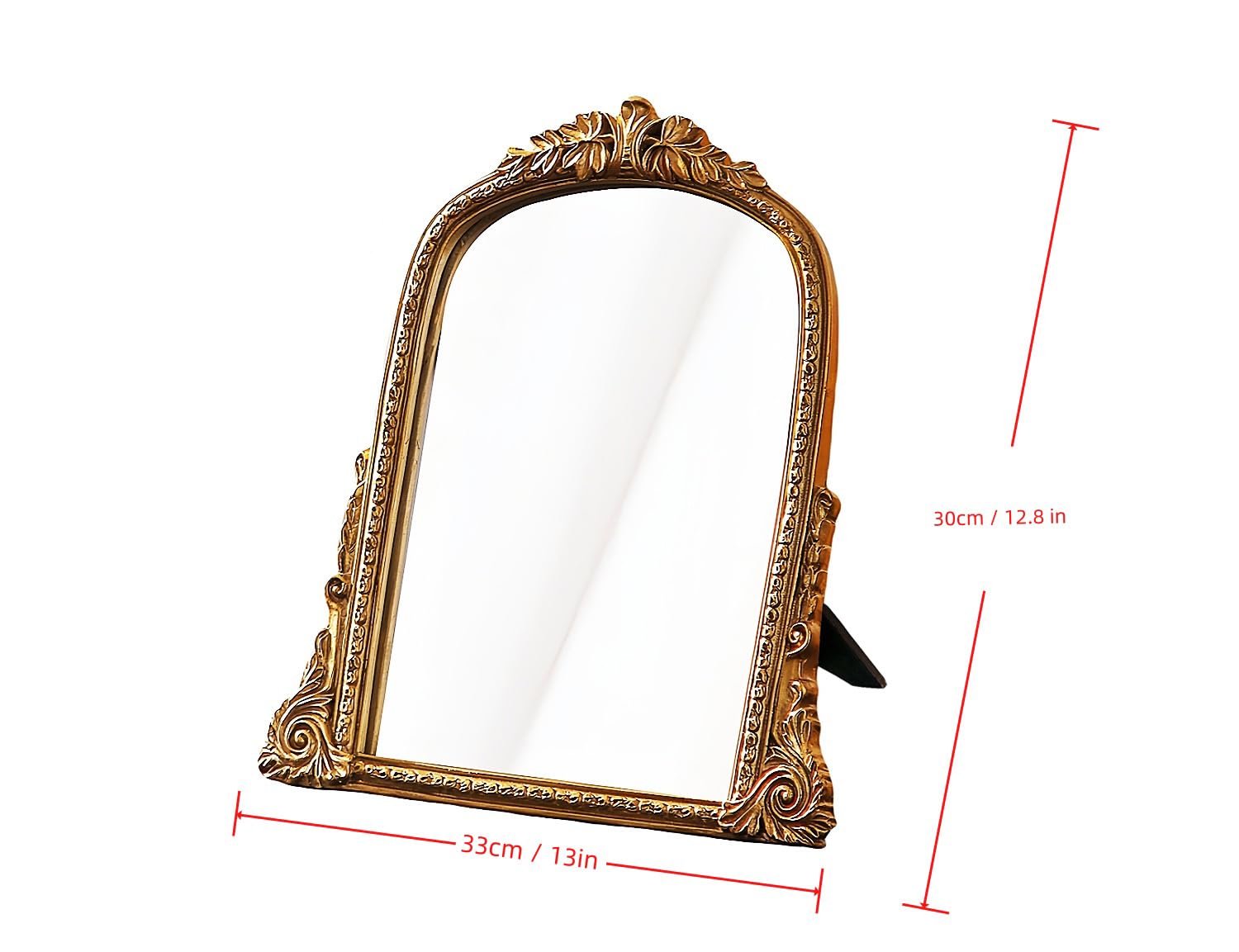 Hsddhome Vintage Gold Vanity Makeup Desk Mirror - Antique Chic Arch Table Mirror With Carved Resin Frame, Small Standing Arendah