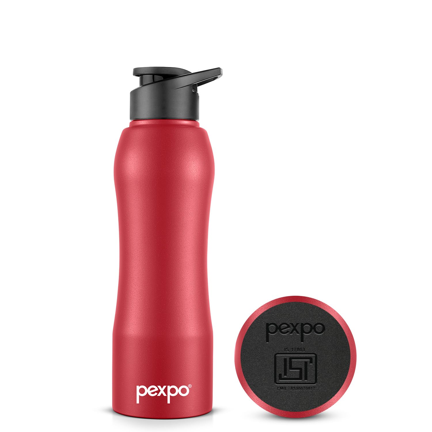 Pexpo Bistro Isi Certified Stainless Steel Fridge Cooling/Sports Sipper Water Bottle 750Ml, Crimson Red|Single Walled|Easy Grip 