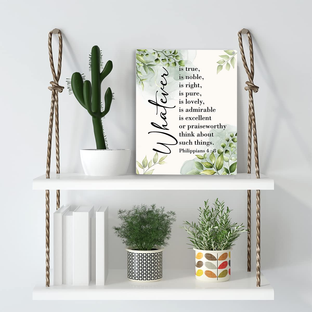 YCYD Christian Inspirational Wall Art Whatever Is True Noble Right Philippians 4:8 Wooden Hanging Sign Christian Bible Verse Wal