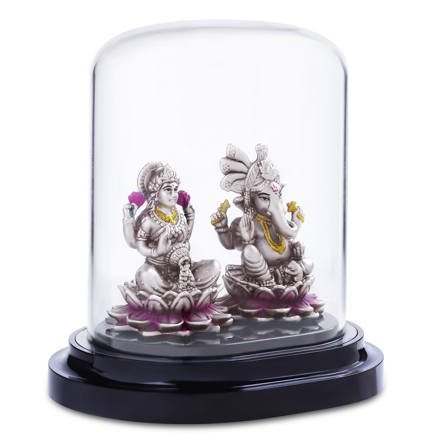 Osasbazaar Pure Silver Ganesh Lakshmi Statue, Ganpati Laxmi Idol In A Dome For Puja And Gifting - 97%-99% Pure Bis Hallmarked