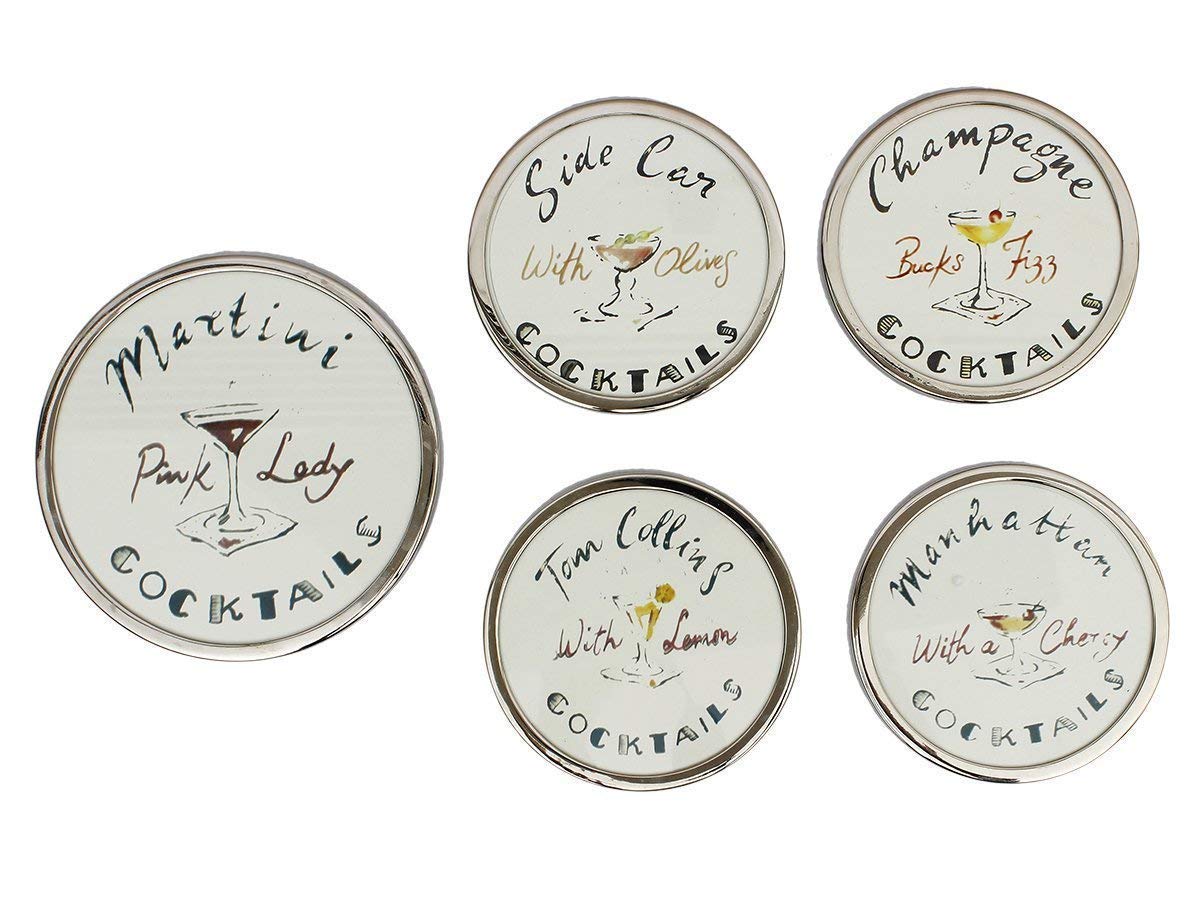 Store Indya Metal Drink Coaster And Trivet 5-Pack Set (White Cocktails)