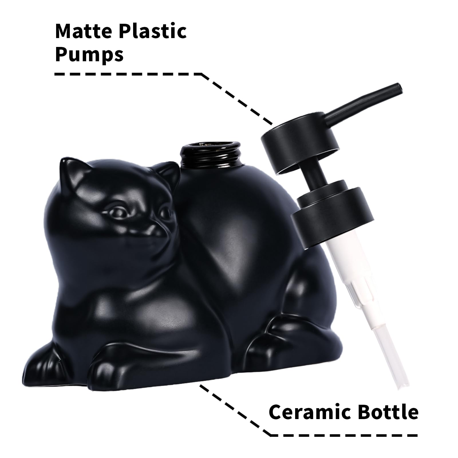 Amaauto Black Cat Shape Soap Dispenser, Funny Ceramic Soap Dispenser, 15Oz Refillable Essential Oil, Lotion Liquid Hand Soap Dis
