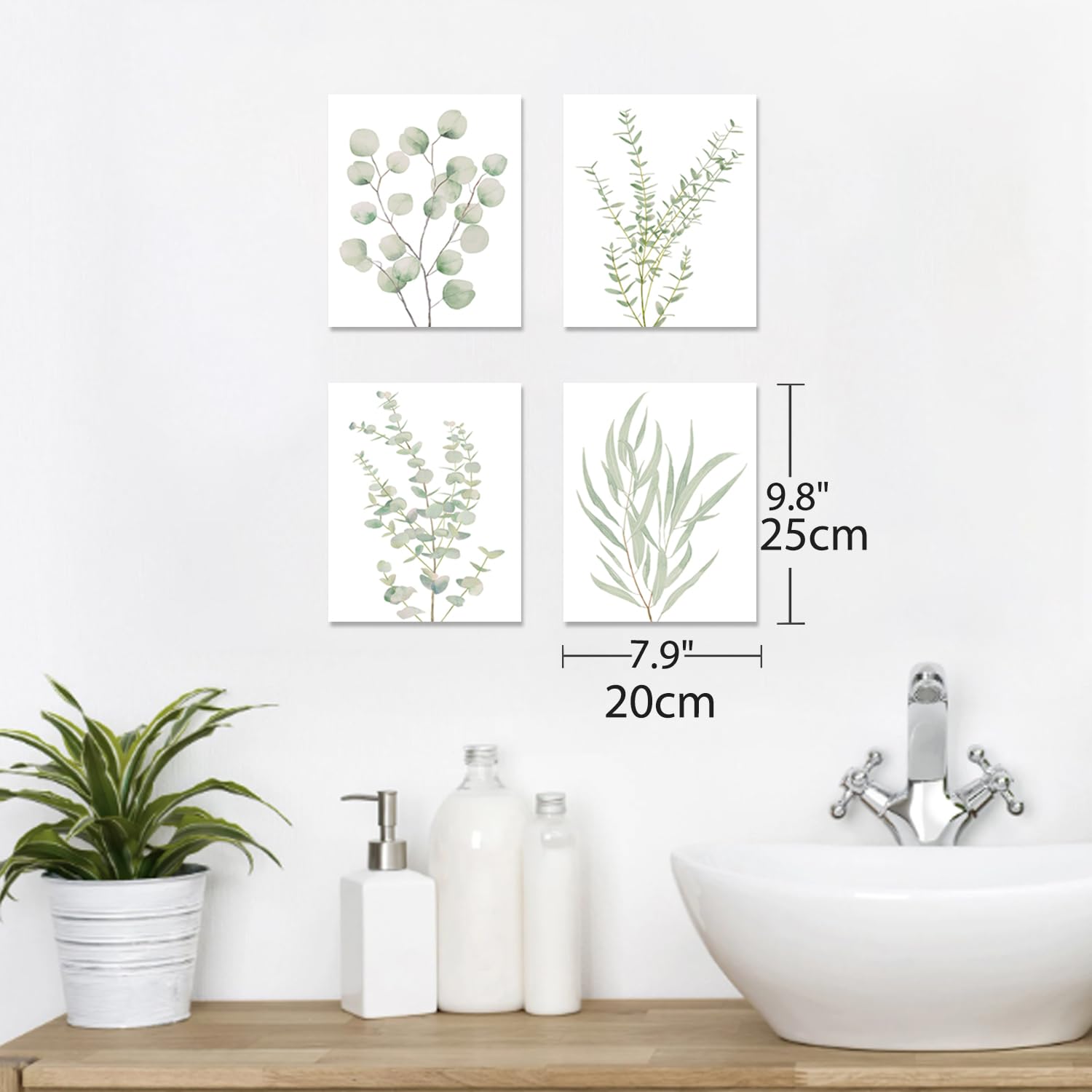 Erctoo Botanical Plant Canvas Wall Art, Framed Boho Wall Decor For Bathroom, Minimalist Aesthetic Bedroom Wall Art, Sage Green E