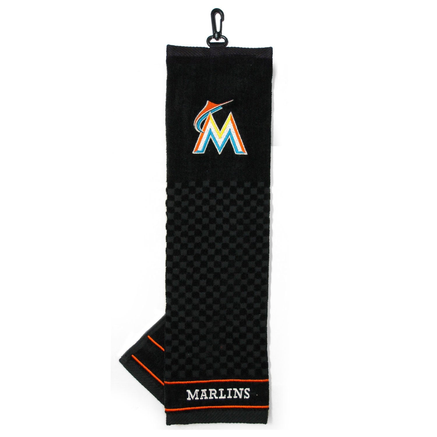 Team Golf Mlb Miami Marlins Embroidered Golf Towel Embroidered Golf Towel, Checkered Scrubber Design, Embroidered Logo