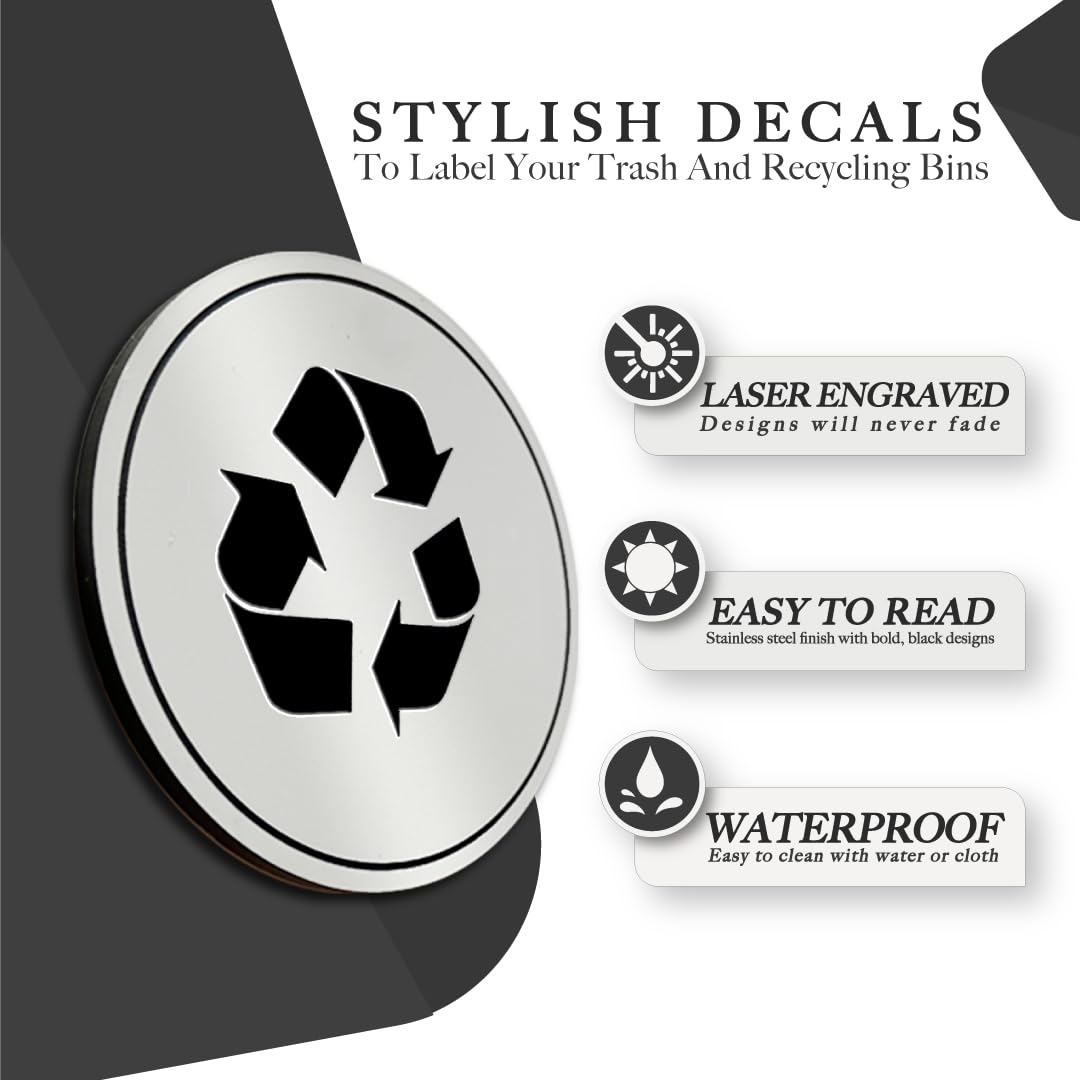 Trash And Recycle Stickers Set Of 2 | Indoor Outdoor Uv Stable & Weatherproof | Kitchen Pantry Office Organization | Garbage Bin