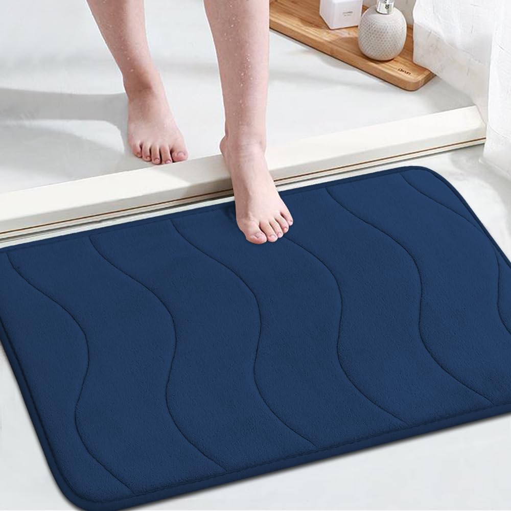 Flamingo P Memory Foam Bath Rugs Soft Absorbent Bath Mat For Bathroom Non Slip Navy Blue Bath Rug Velvet Bathroom Mats Thick Sof