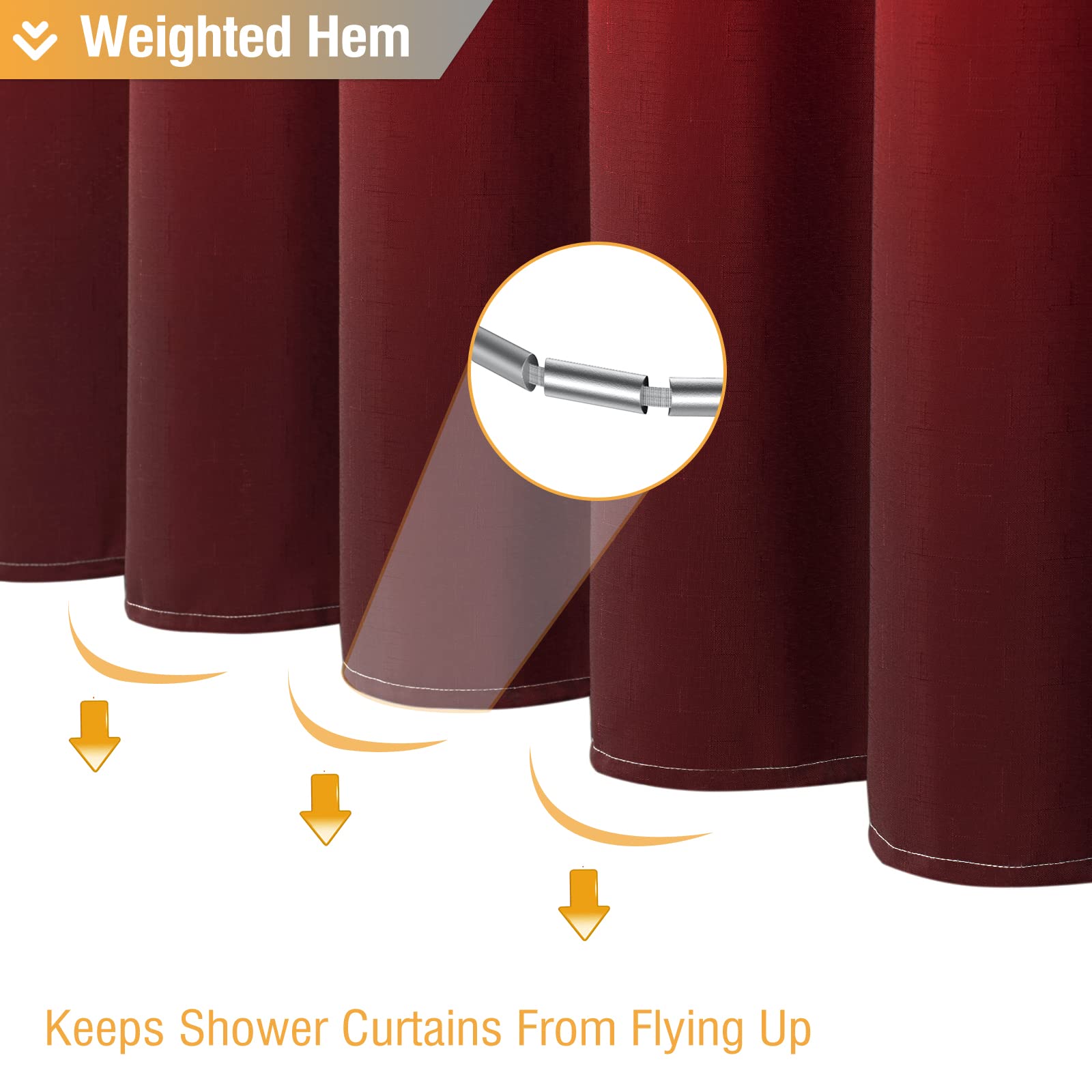 BTTN Extra Long Shower Curtain - 84 Inch Ombre Linen Textured Weighted Fabric Shower Curtain Set with Metal Hooks  Large Hotel Spa Luxury Curtains for Bathroom Showers and Bathtub  72x84  Burgundy/Red