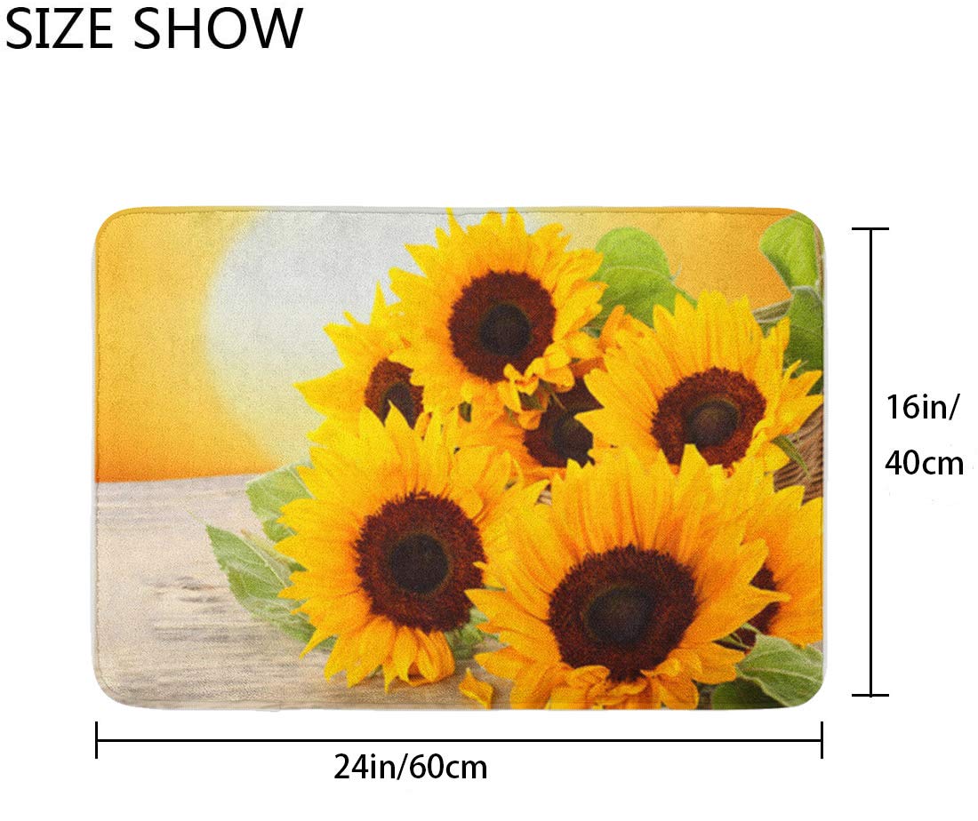 Britimes Bath Mat For Bathroom, Bathroom Mats Rugs No Silp, Yellow Sunflower Washable Cover Floor Rug Carpets Floor Mat Bathroom