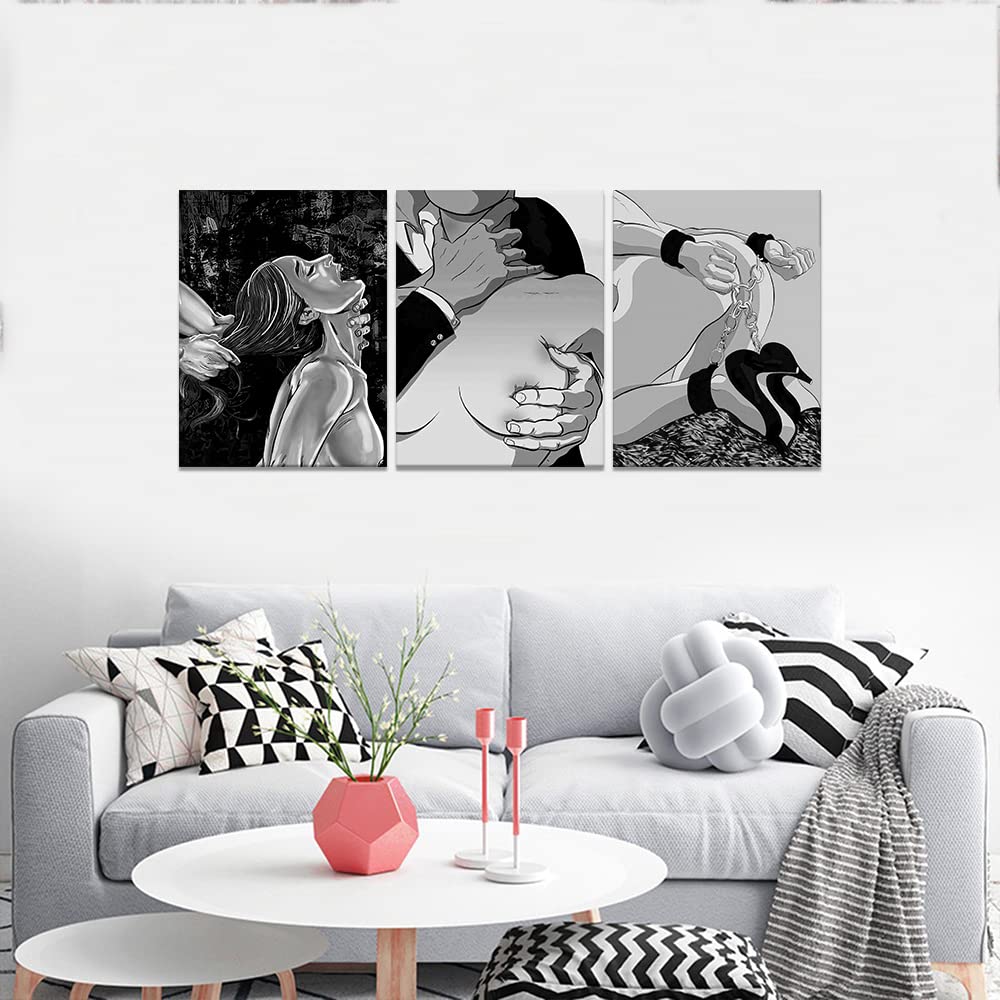 Sexy Lovers Wall Art 3 Panels Couple Poster Abstract Body Art Black And White Picture Sexy Women Paintings Canvas Artwork For Li