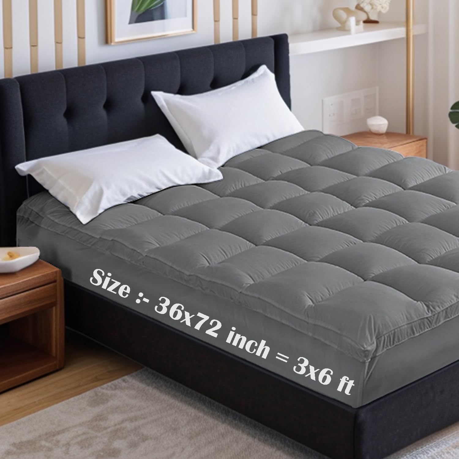 Jaipur Linen Soft 1000 GSM Mattress Padding/Topper for Comfortable Sleep (Grey, 3Ft X 6 Ft  Single 36X72Inch, Polycotton)