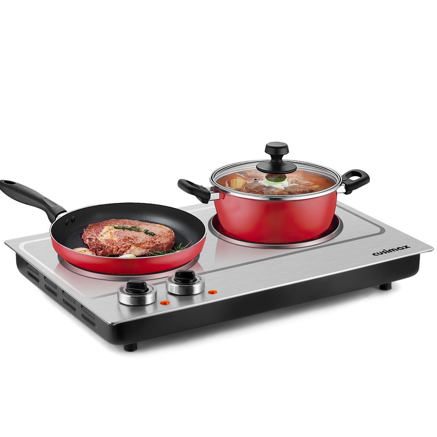 CUSIMAX Hot Plate, 1800W Double Burners, Infrared Cooktop, Electric Ceramic Hot Plates for Cooking, Portable Countertop Burner G
