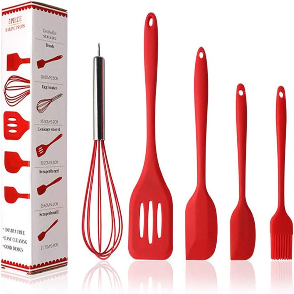 We3 Kitchen Utensil Set 5Pcs Heat Resistant Silicone Cooking Nonstick Gadget Cookware With Hanging Hole For Cooking Baking And M