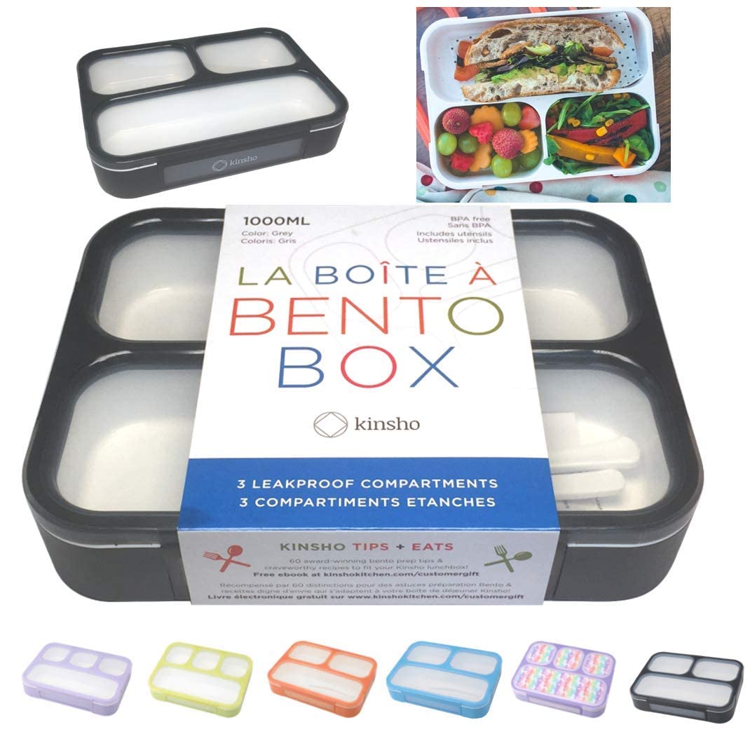 Bento Lunch Box For Adults, Kids | Leakproof Meal Prep Portion Control Boxes Japanese Style For Boys Teens 3 Compartment Slim Co