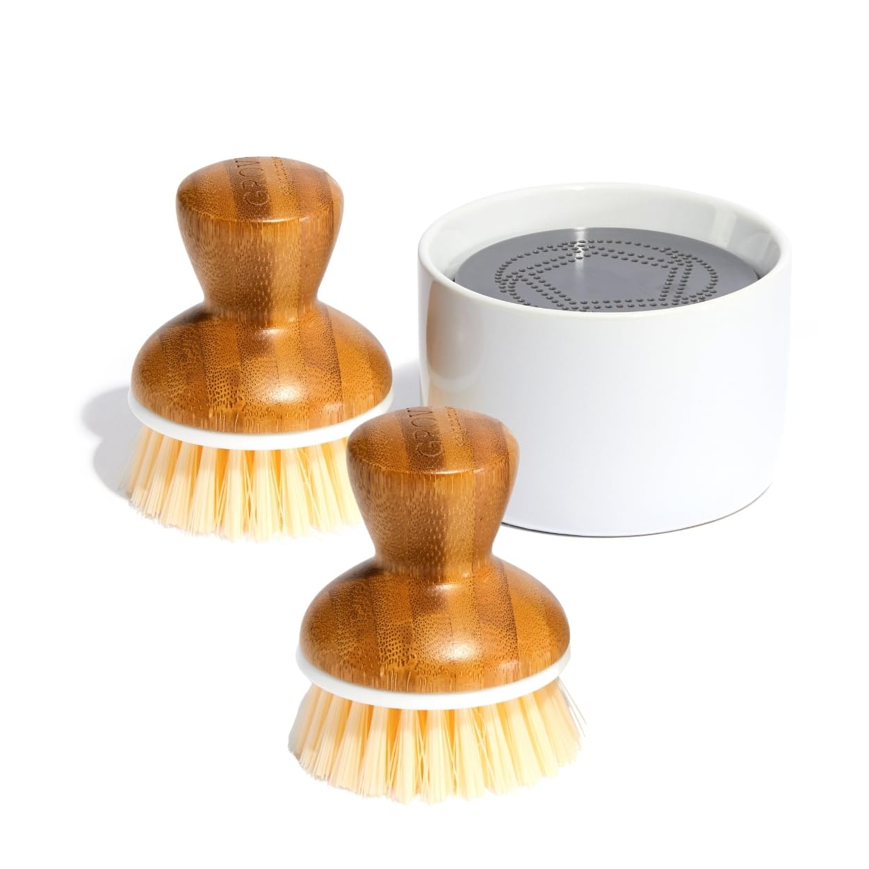 Grove Co. Bubble-Up Dish Soap Dispenser & 2 Pack Brush Set, Ergonomically Designed Dish Scrubber, Removes Tough Messes, Gentle O