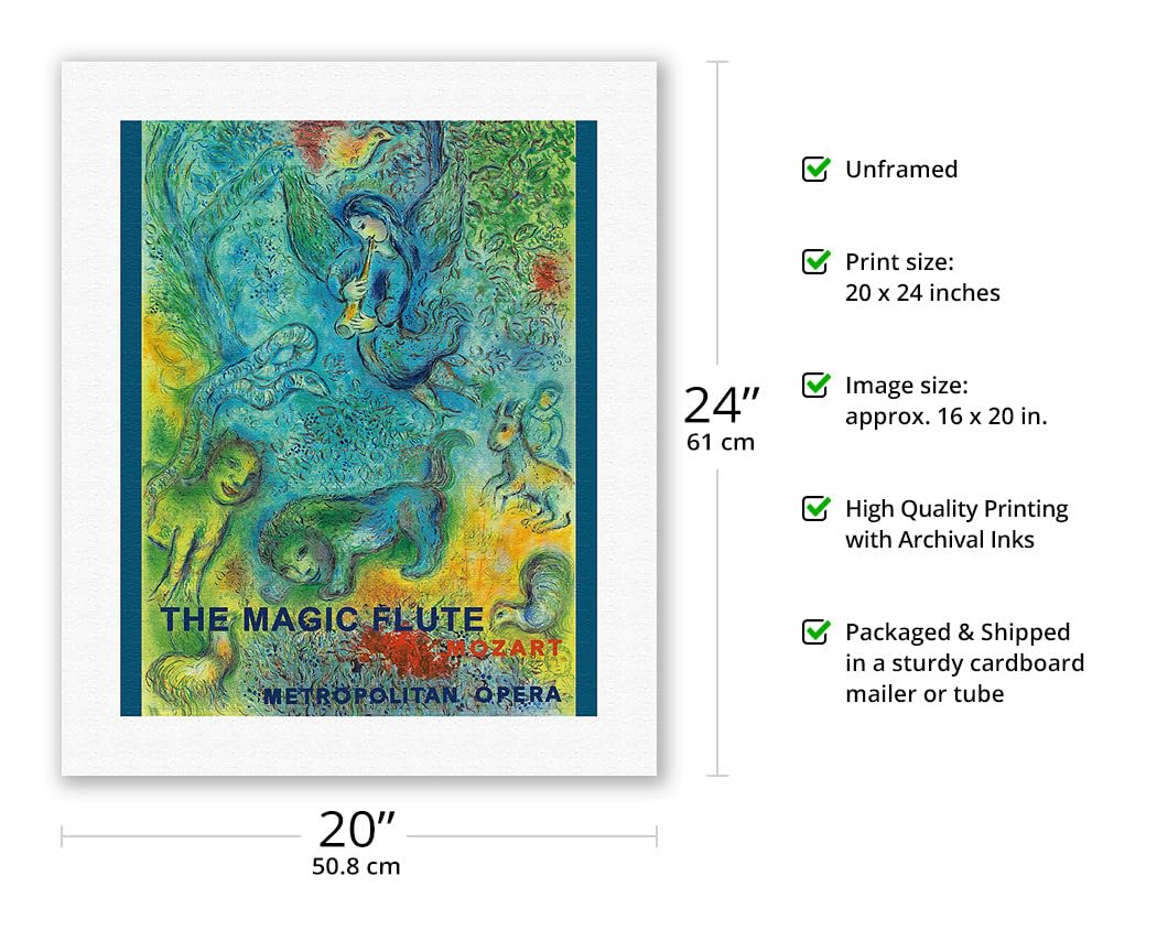 The Magic Flute - Mozart - Metropolitan Opera - Vintage Opera Poster By Marc Chagall C.1966 - Fine Art Rolled Canvas Print 16In