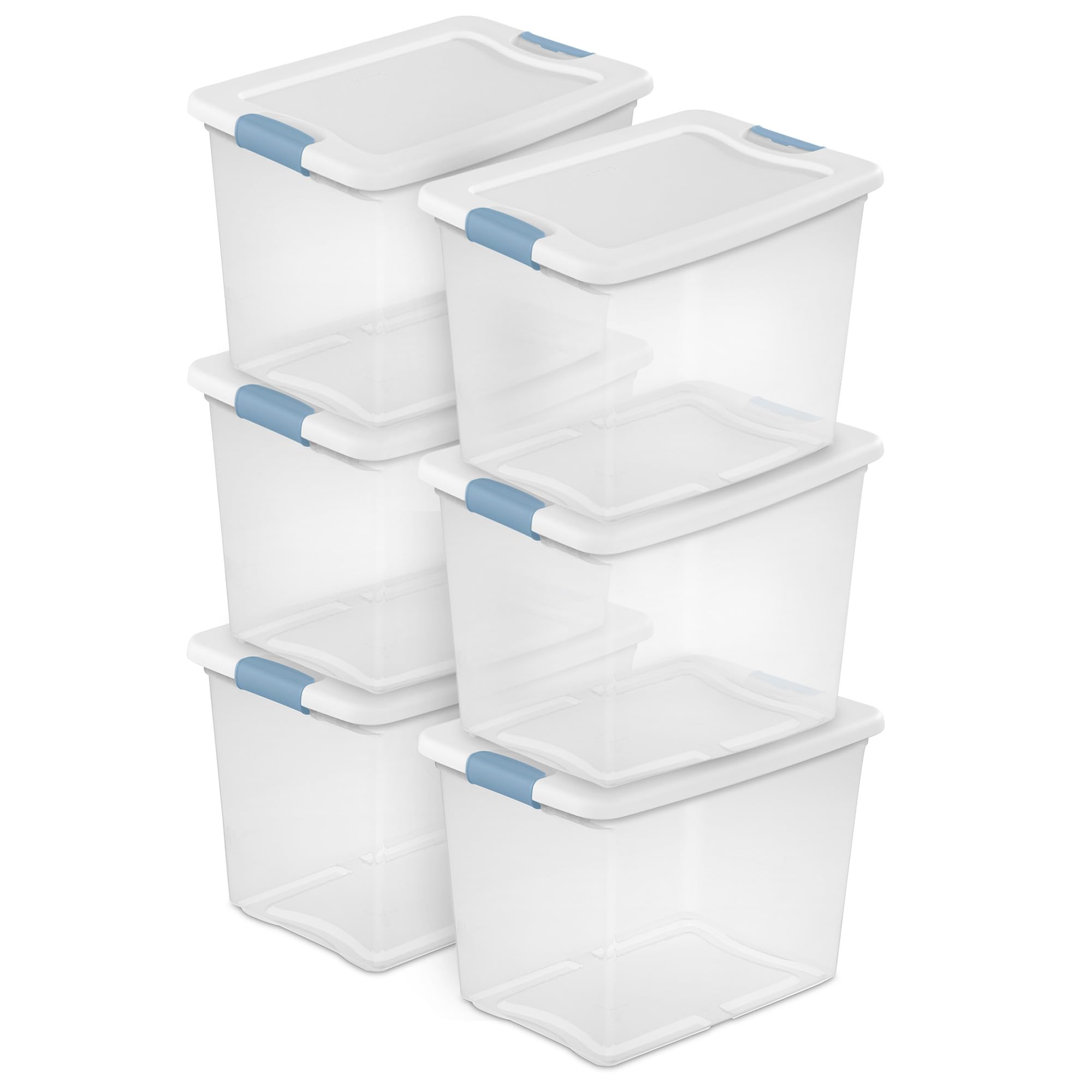 Sterilite 6-Pack Latching Box, Under Bed Storage Bins with Lids, Clear Plastic, 25 Quart - Heavy-Duty Organizing Containers for 