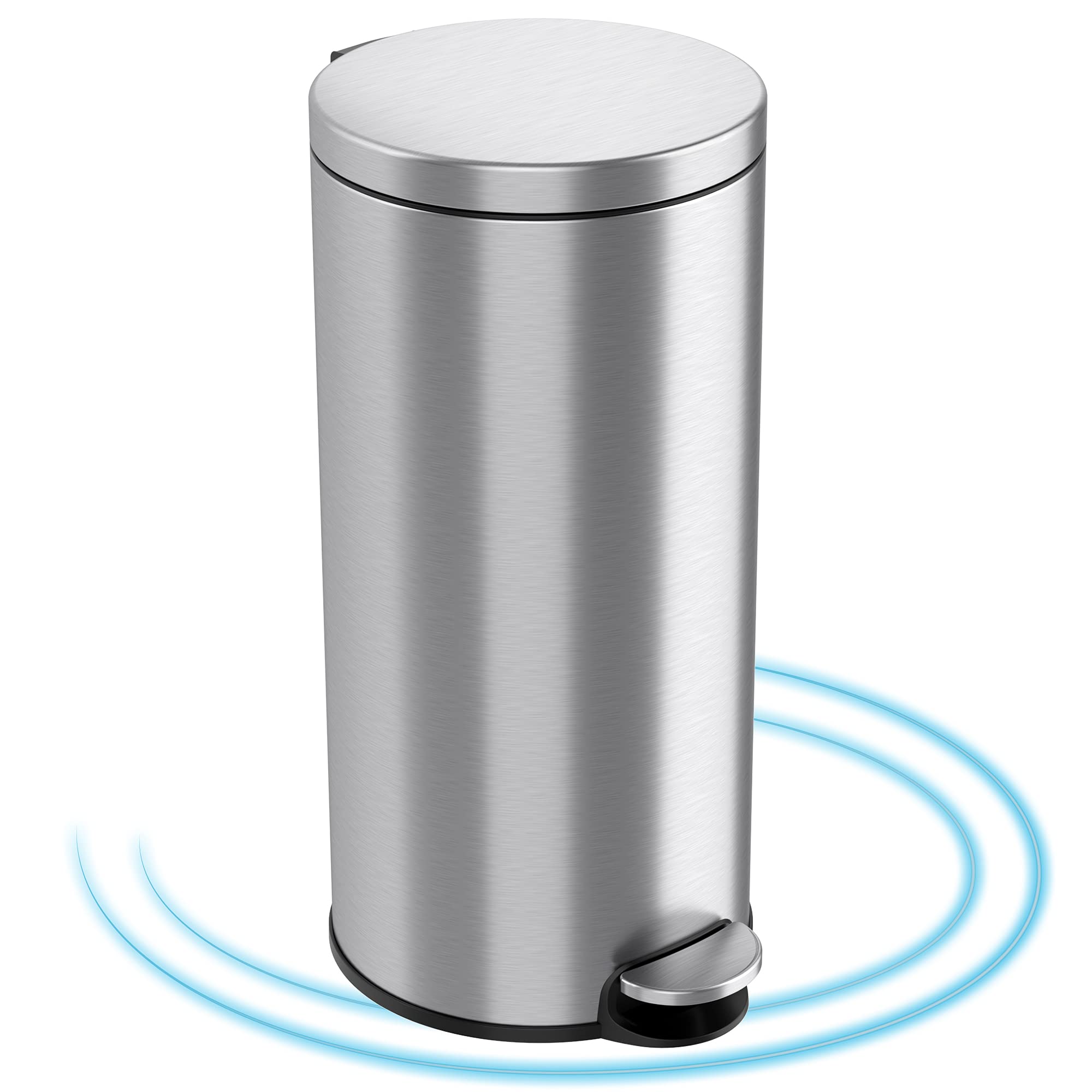 Itouchless, 30 Liter Step Pedal Garbage Bin Softstep 8 Gallon Kitchen Trash Can With Odor Filter & Removable Inner Bucket, Steel