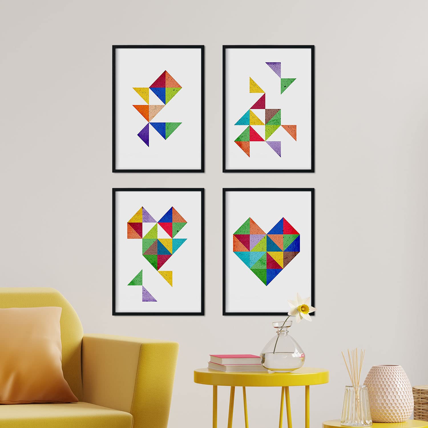 Nacnic Prints Geometric Hearts, Nordic Style - Set Of 4-250G Paper - Beautiful Poster Painting For Home Office Living Room