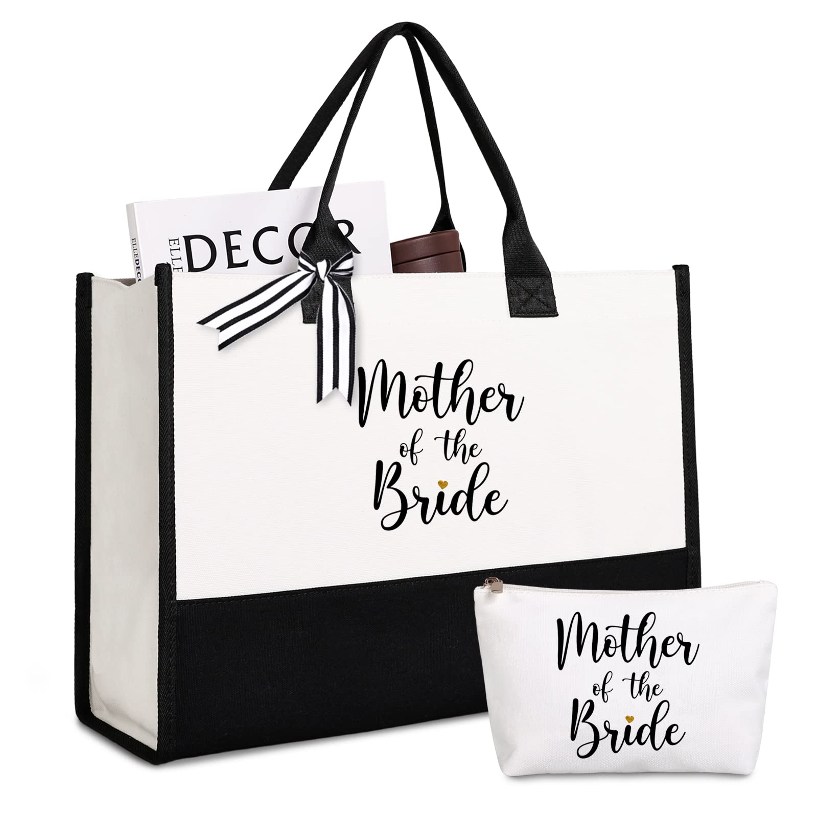Lamyba Mother Of The Bride Gifts,Mother Of The Bride Tote Bag With Makeup Bag,Bridal Shower Gifts,Black And White