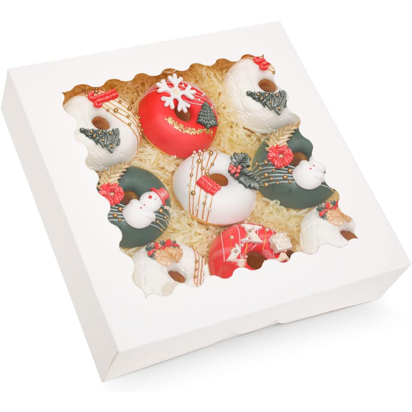 qiqee Auto-pop up White Pie Boxes with Window 10x10x2.5 inch 30Packs Cookie Donut Bakery Box